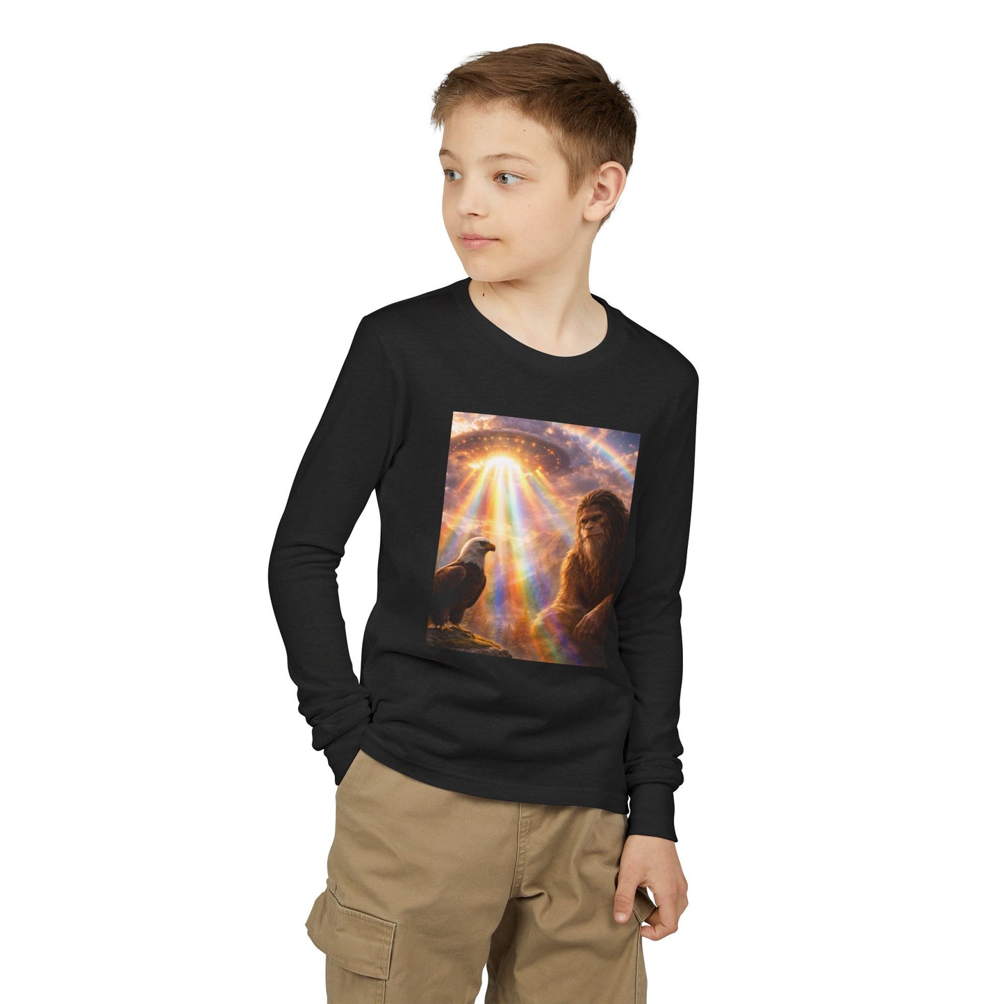 Youth Long Sleeve Tee — Elder Sasquatch and Eagle Galaxy Design
