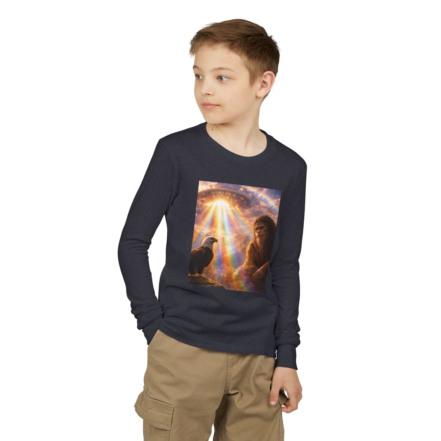 Youth Long Sleeve Tee — Elder Sasquatch and Eagle Galaxy Design