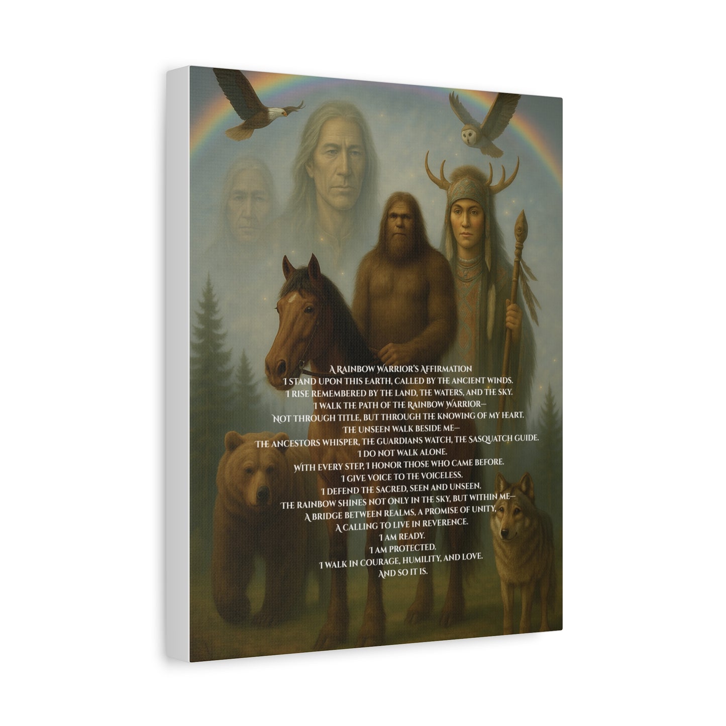 Canvas Wall Art - Guardian Sasquatch on Horse Spirit Animals Matte Canvas
