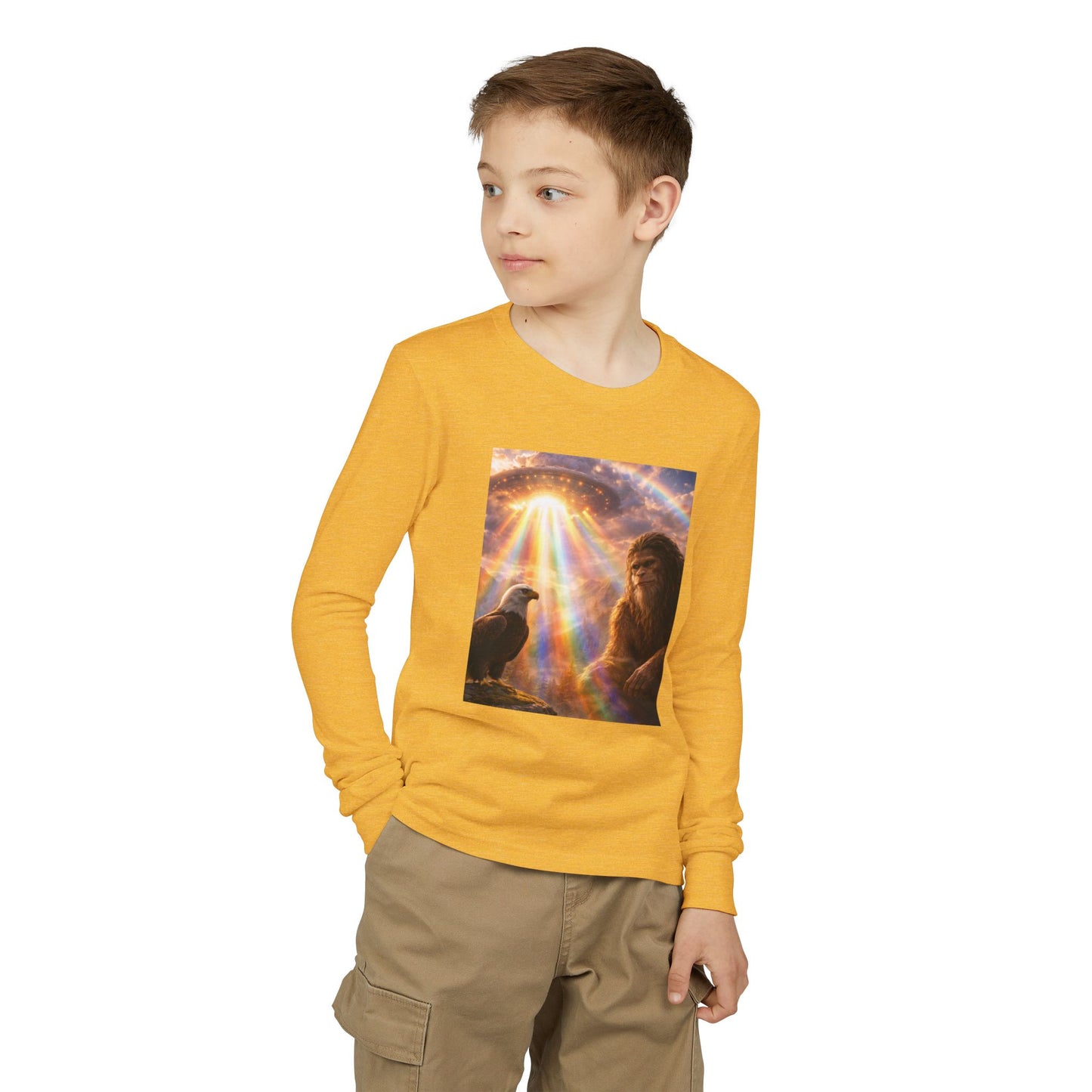 Youth Long Sleeve Tee — Elder Sasquatch and Eagle Galaxy Design