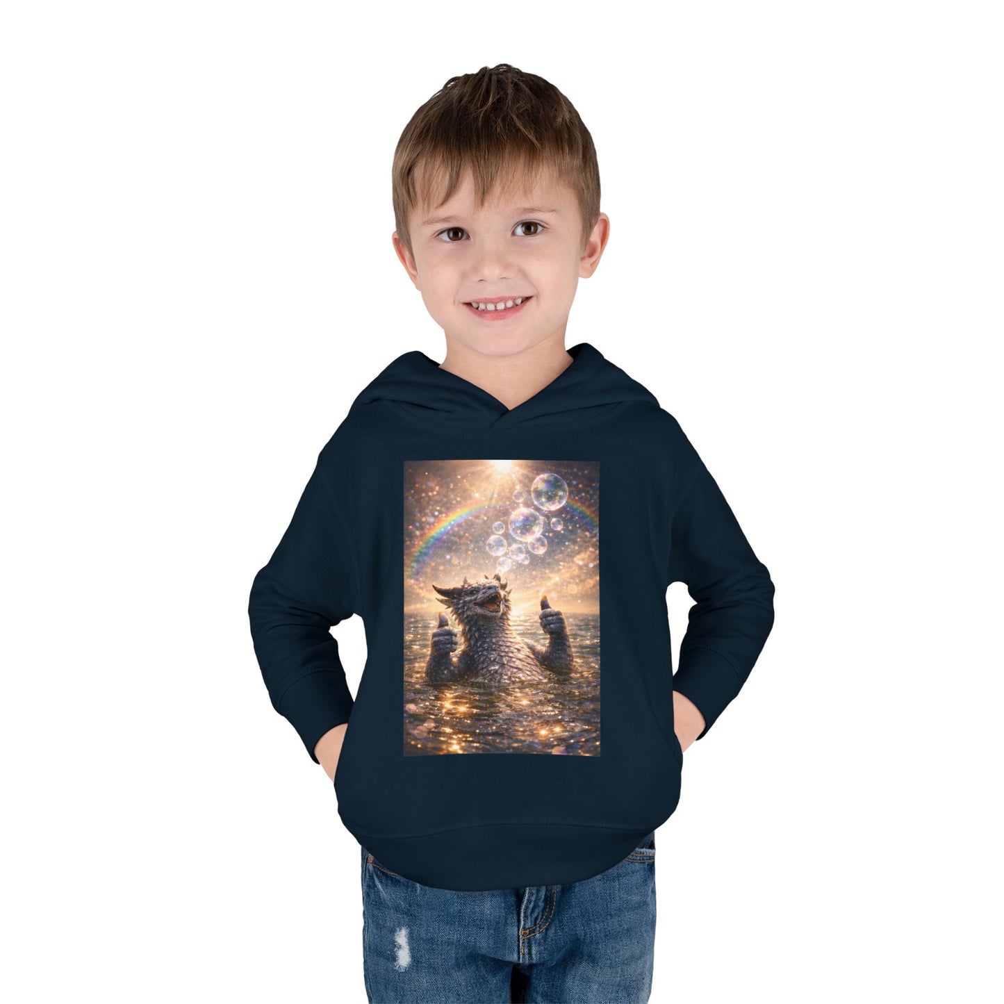 Toddler Hoodie — Sparkling Sea Dragon with Rainbow & Bubbles