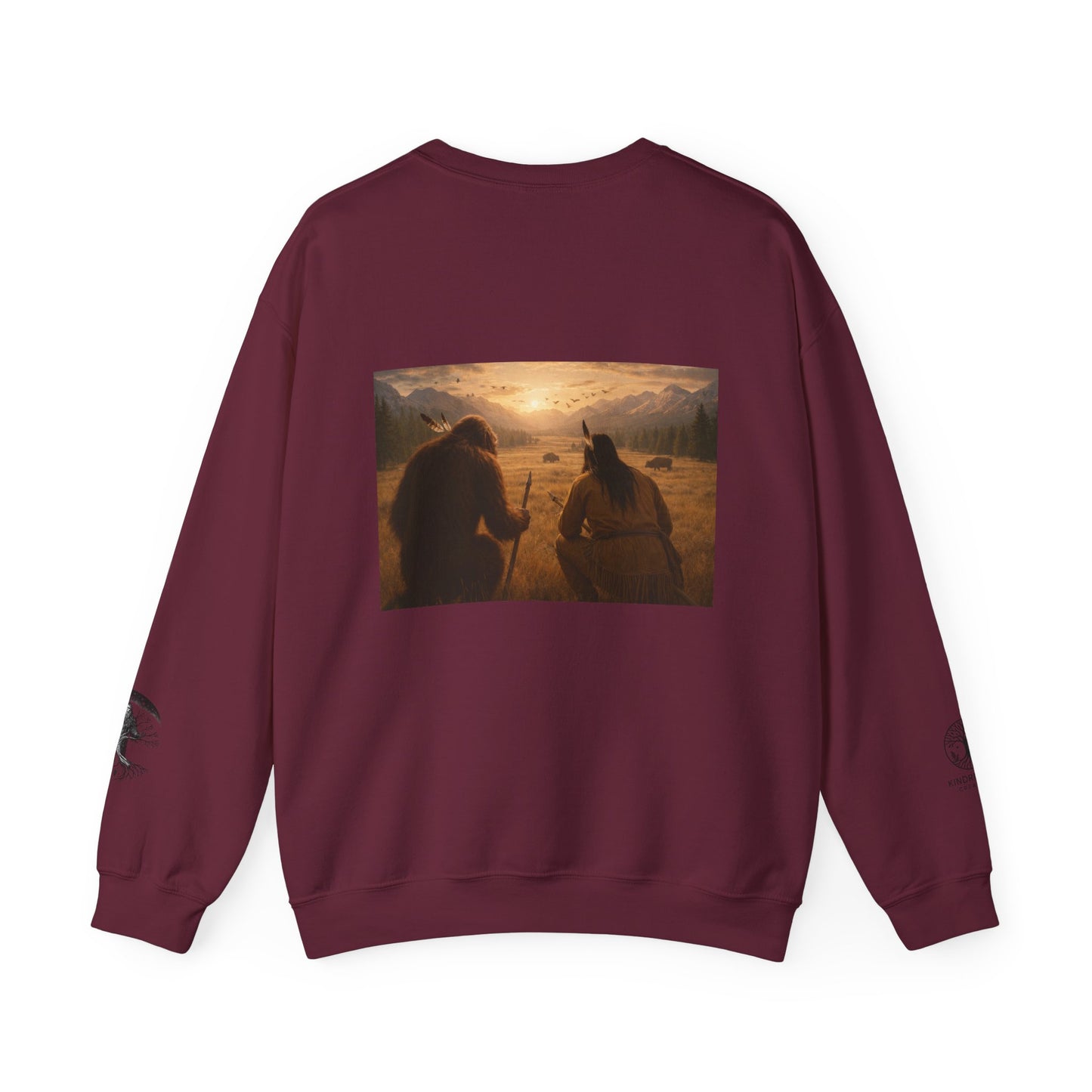 Sasquatch & Native Spear Hunting Bison Sweatshirt