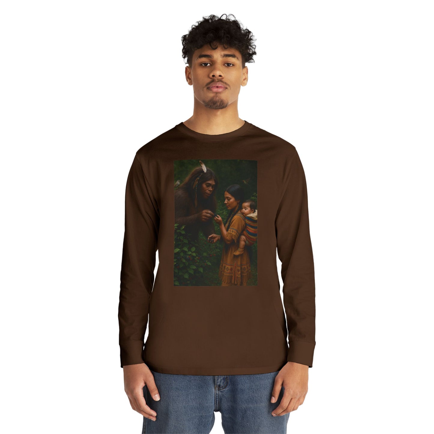 Long Sleeve Tee - Female Sasquatch and Native Women picking Blackberries