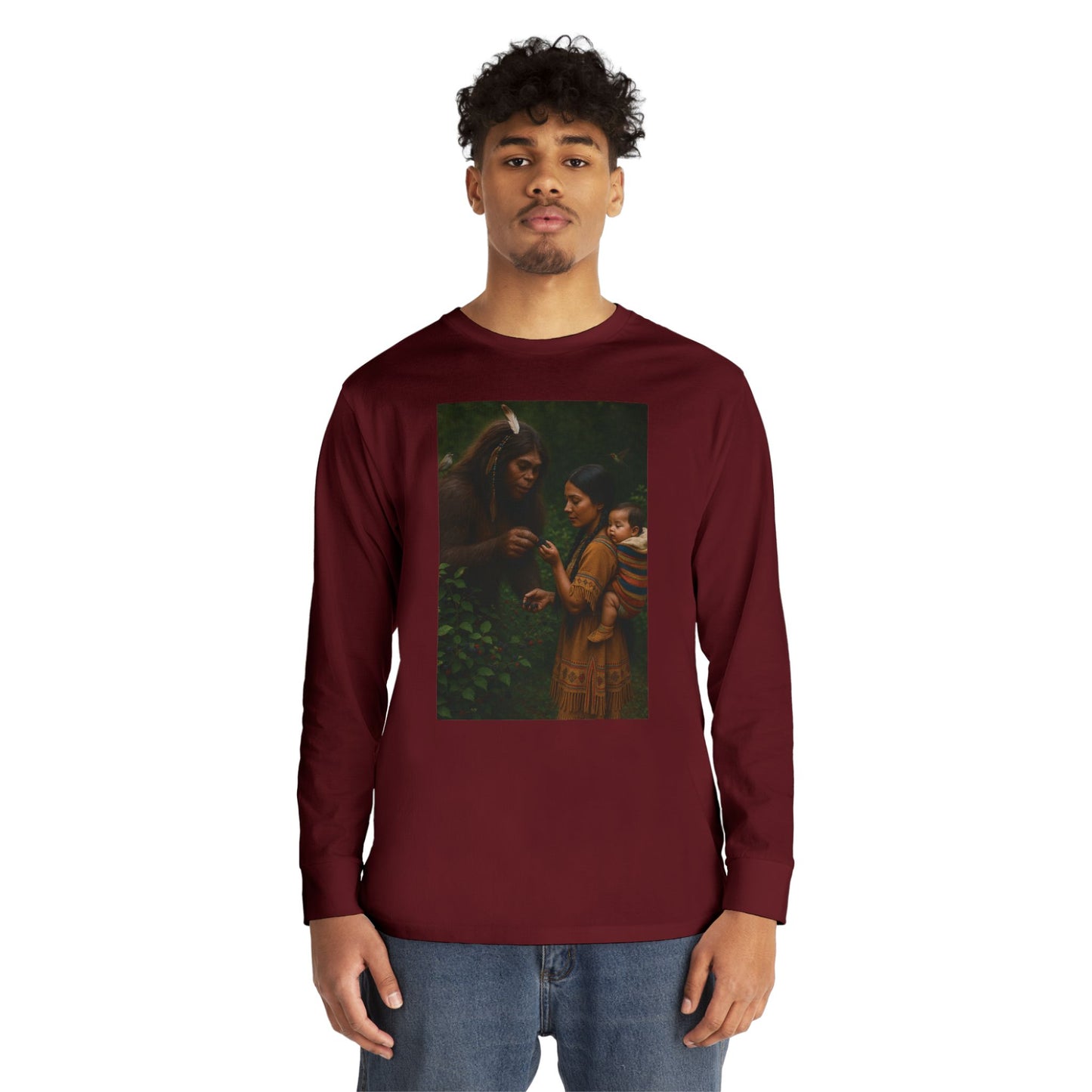 Long Sleeve Tee - Female Sasquatch and Native Women picking Blackberries
