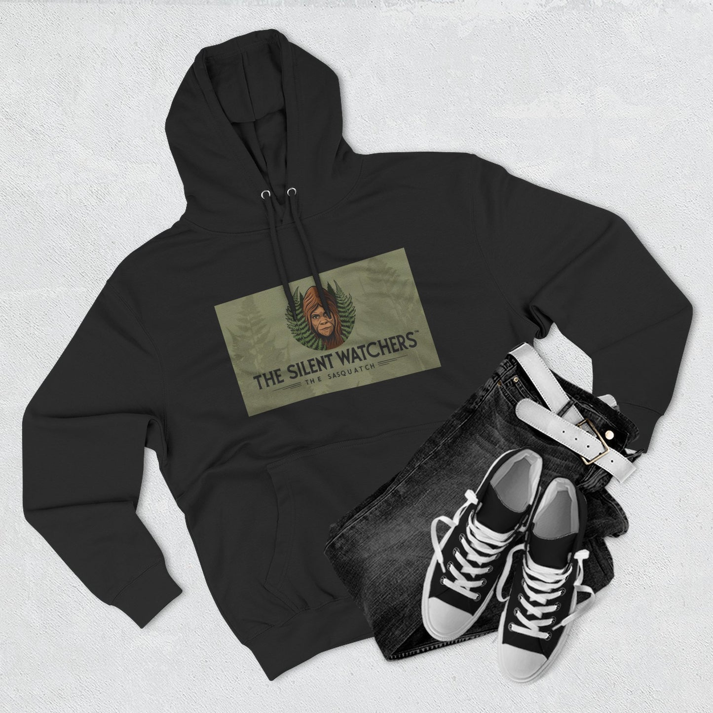 Fleece Hoodie - Female Sasquatch Hiding in the Fern The Silent Watcher