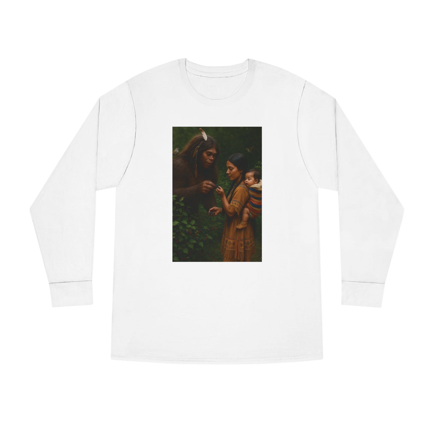 Long Sleeve Tee - Female Sasquatch and Native Women picking Blackberries