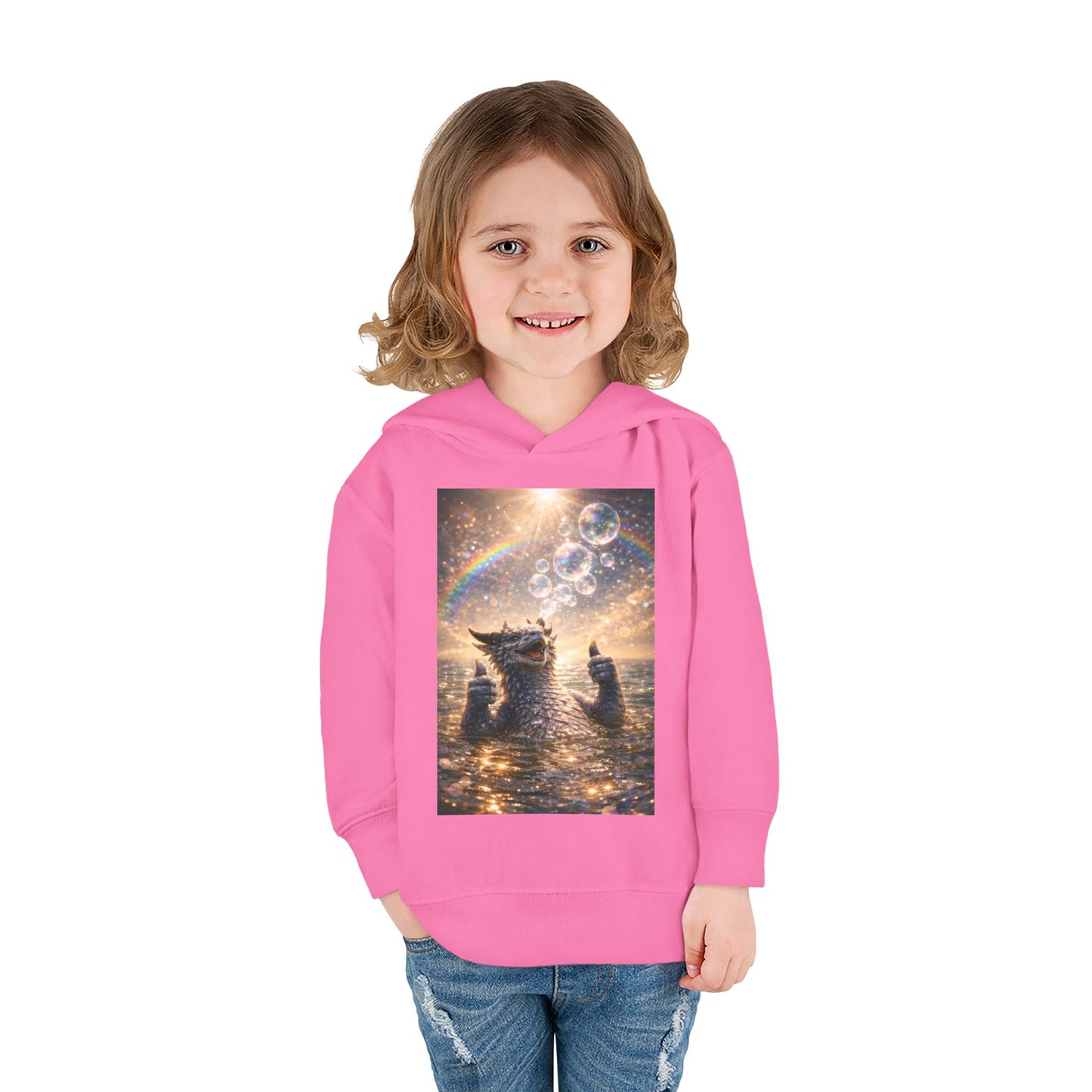 Toddler Hoodie — Sparkling Sea Dragon with Rainbow & Bubbles