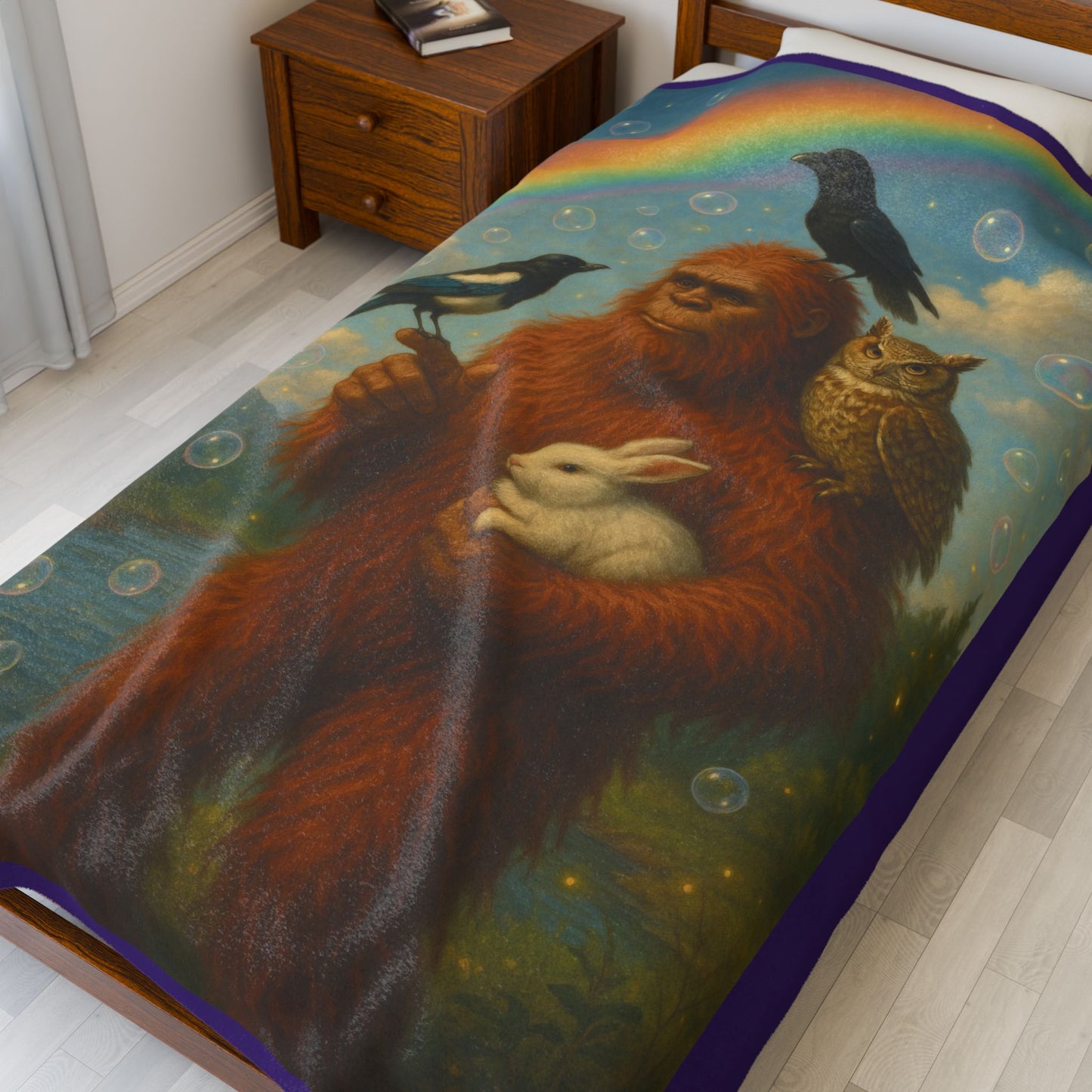 Plush Blanket - Whimsical Sasquatch and Friends Design