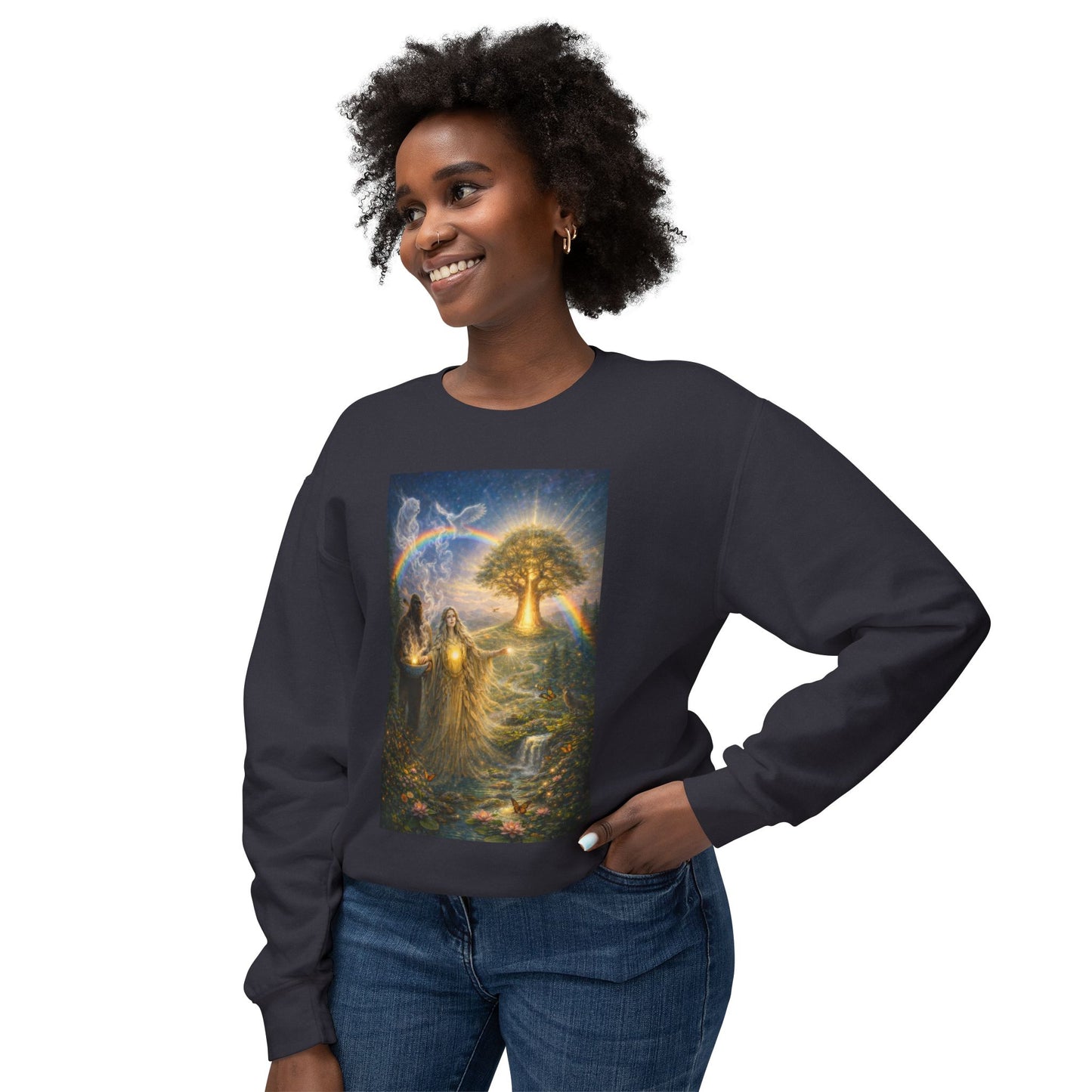 Mother Earth & Sasquatch Guardian Sweatshirt — Heart of the Earth Spiritual Harmony Crewneck