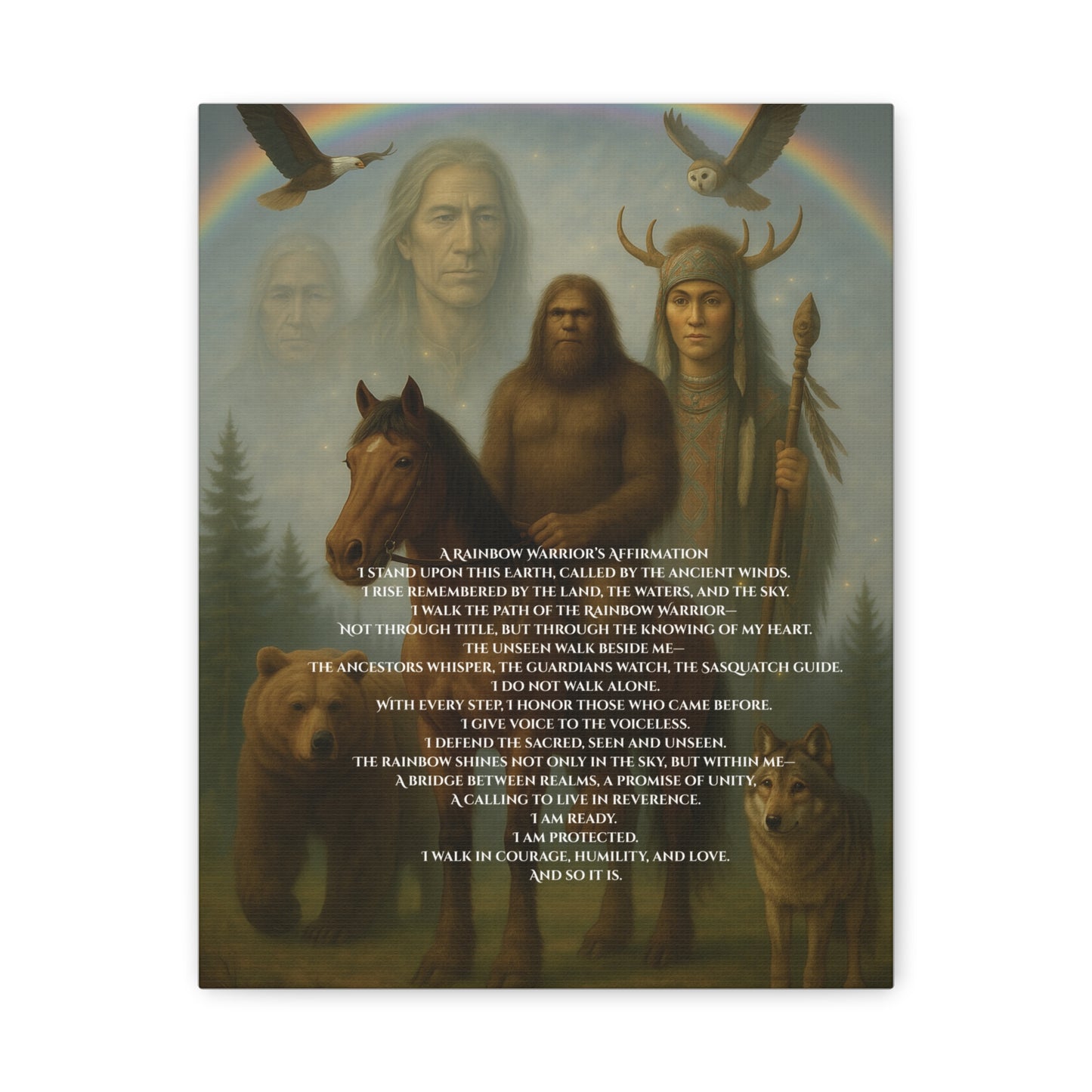 Canvas Wall Art - Guardian Sasquatch on Horse Spirit Animals Matte Canvas