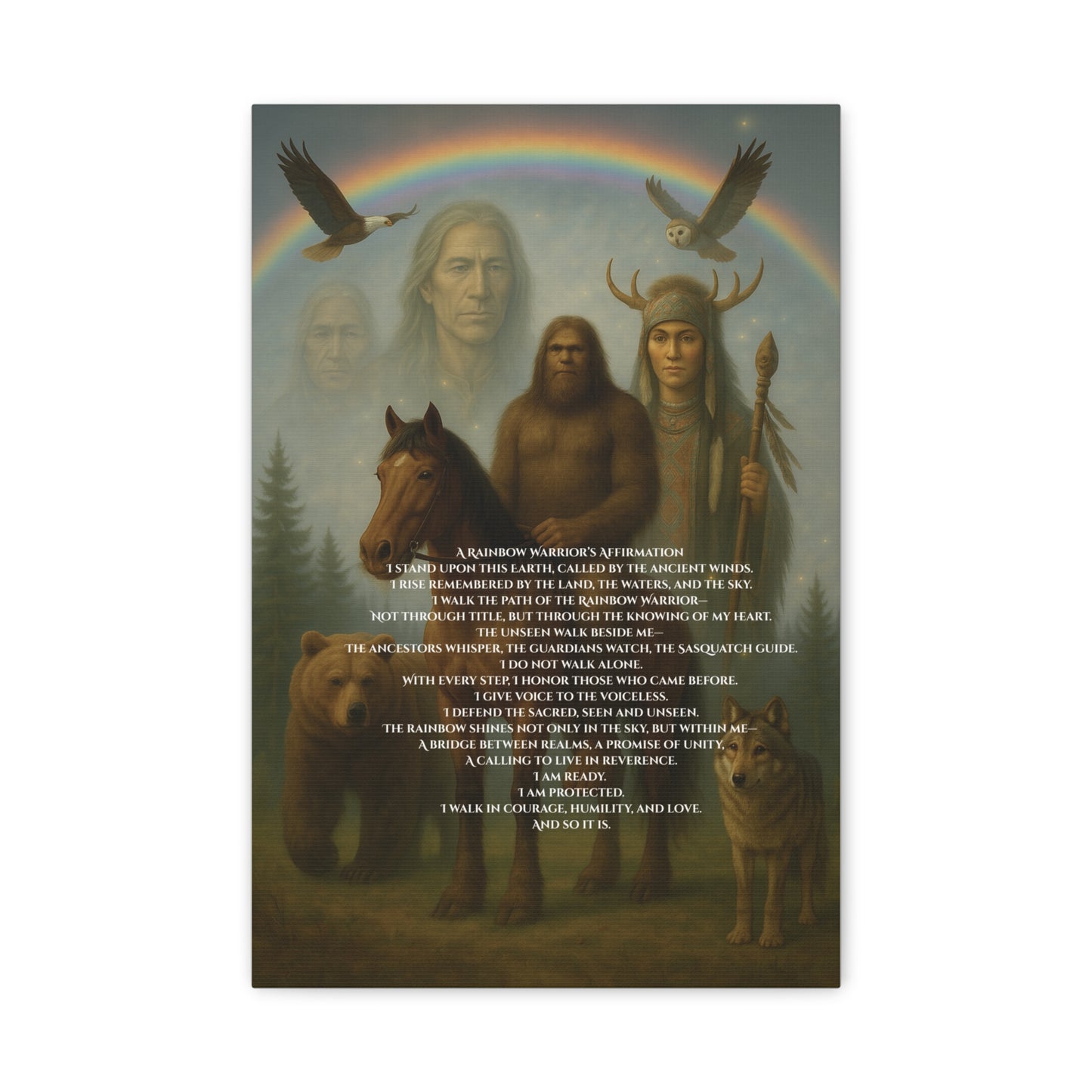 Canvas Wall Art - Guardian Sasquatch on Horse Spirit Animals Matte Canvas