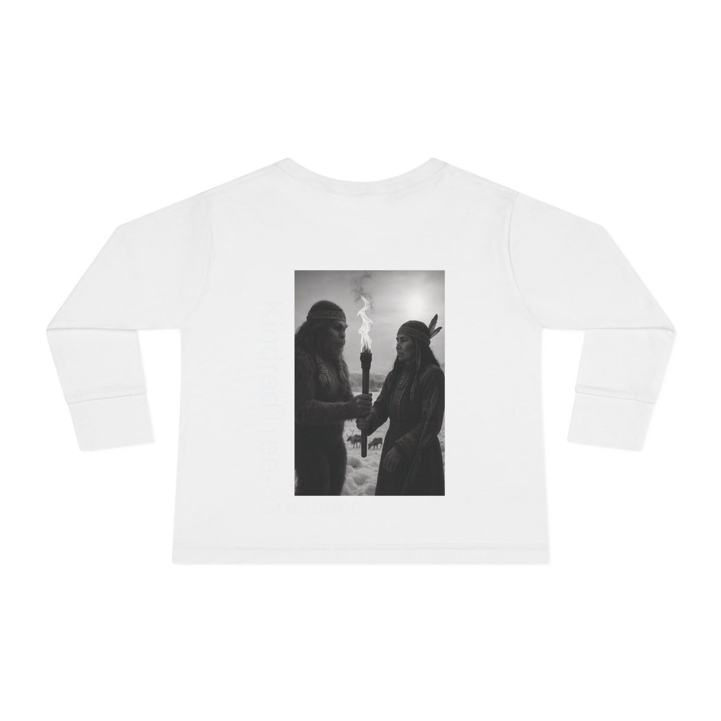 Toddler Long Sleeve Tee - Sasquatch Shaman and Native Siberian Women in Snow Design