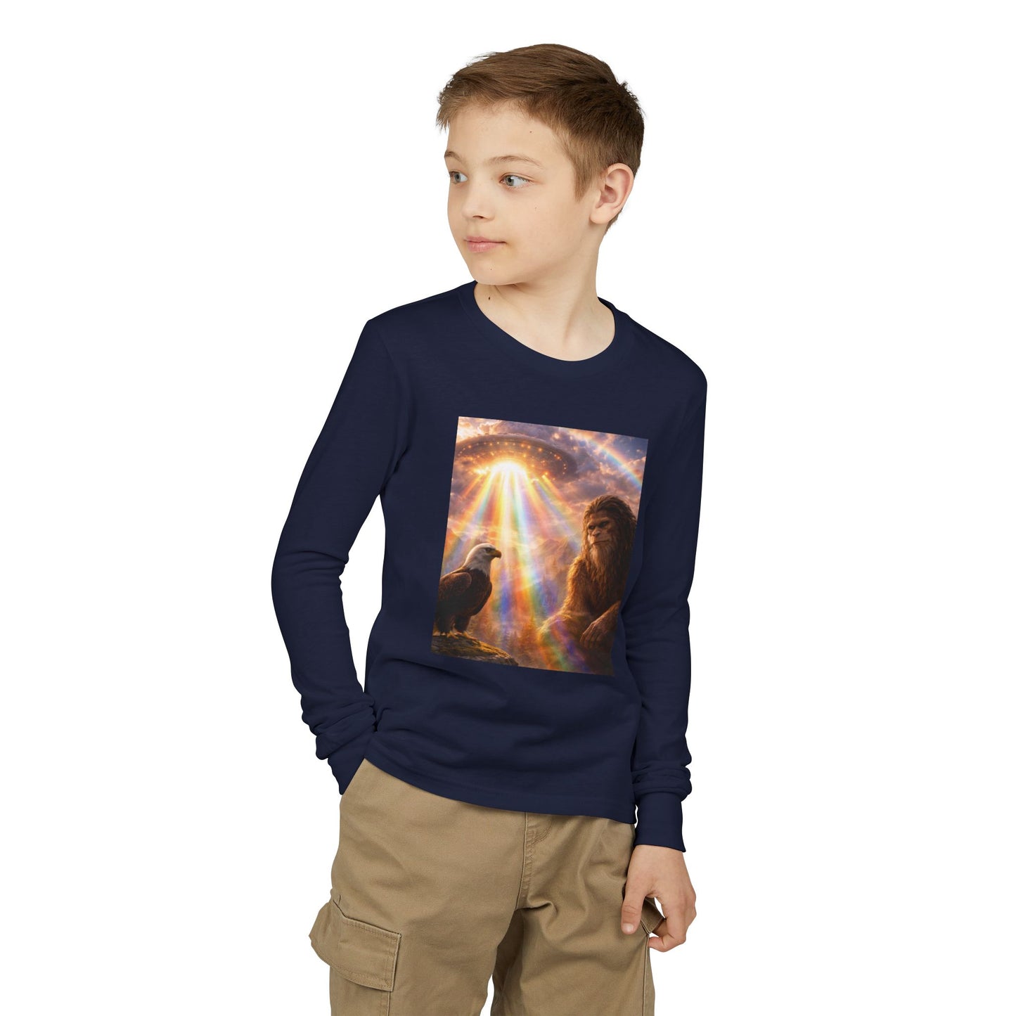 Youth Long Sleeve Tee — Elder Sasquatch and Eagle Galaxy Design