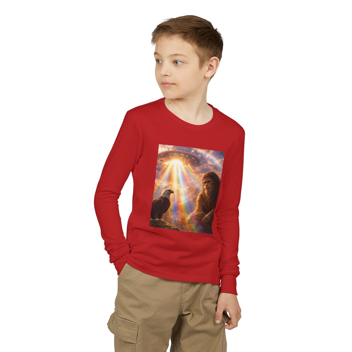 Youth Long Sleeve Tee — Elder Sasquatch and Eagle Galaxy Design