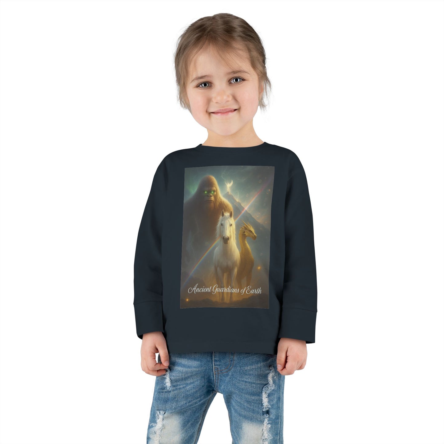 Toddler Long Sleeve Tee — Gentle Cosmic Animals Illustration Tee ("Guardians are from Earth’s deep quiet")