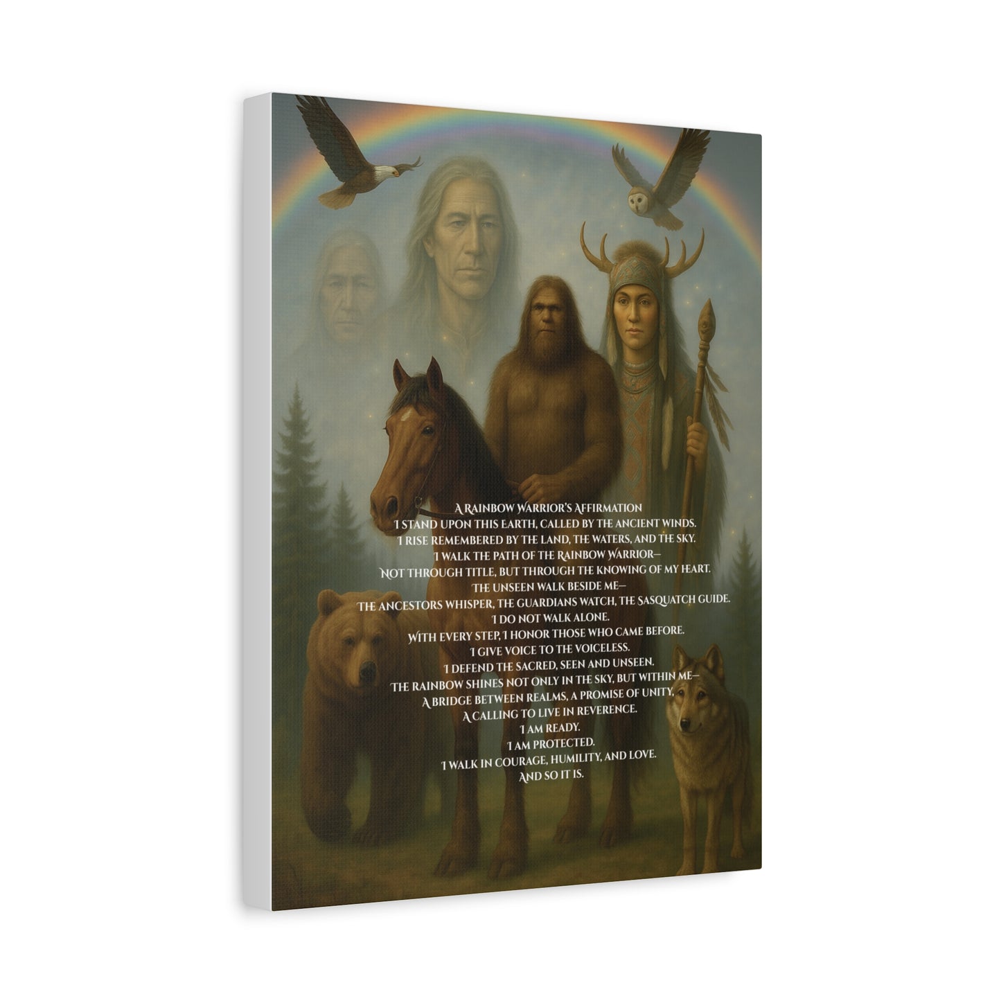 Canvas Wall Art - Guardian Sasquatch on Horse Spirit Animals Matte Canvas