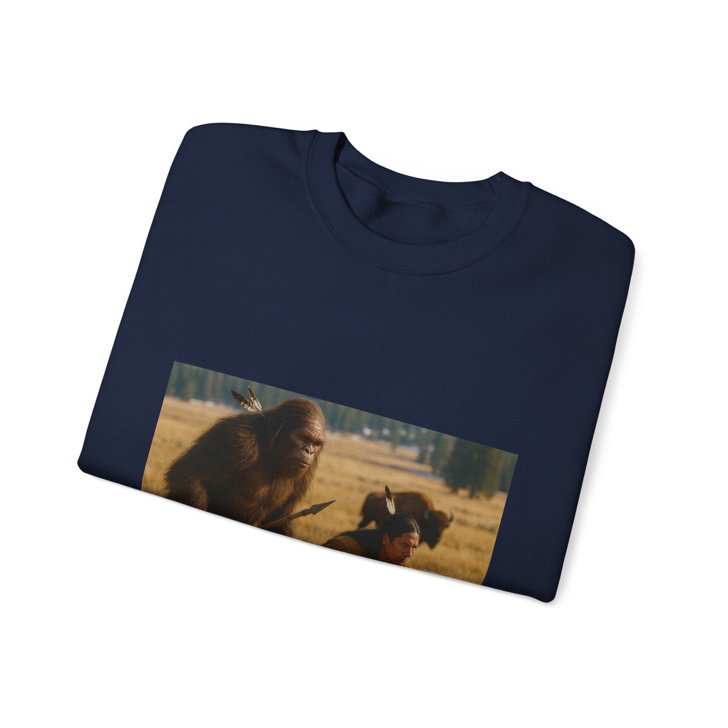 Sasquatch & Native Spear Hunting Bison Sweatshirt