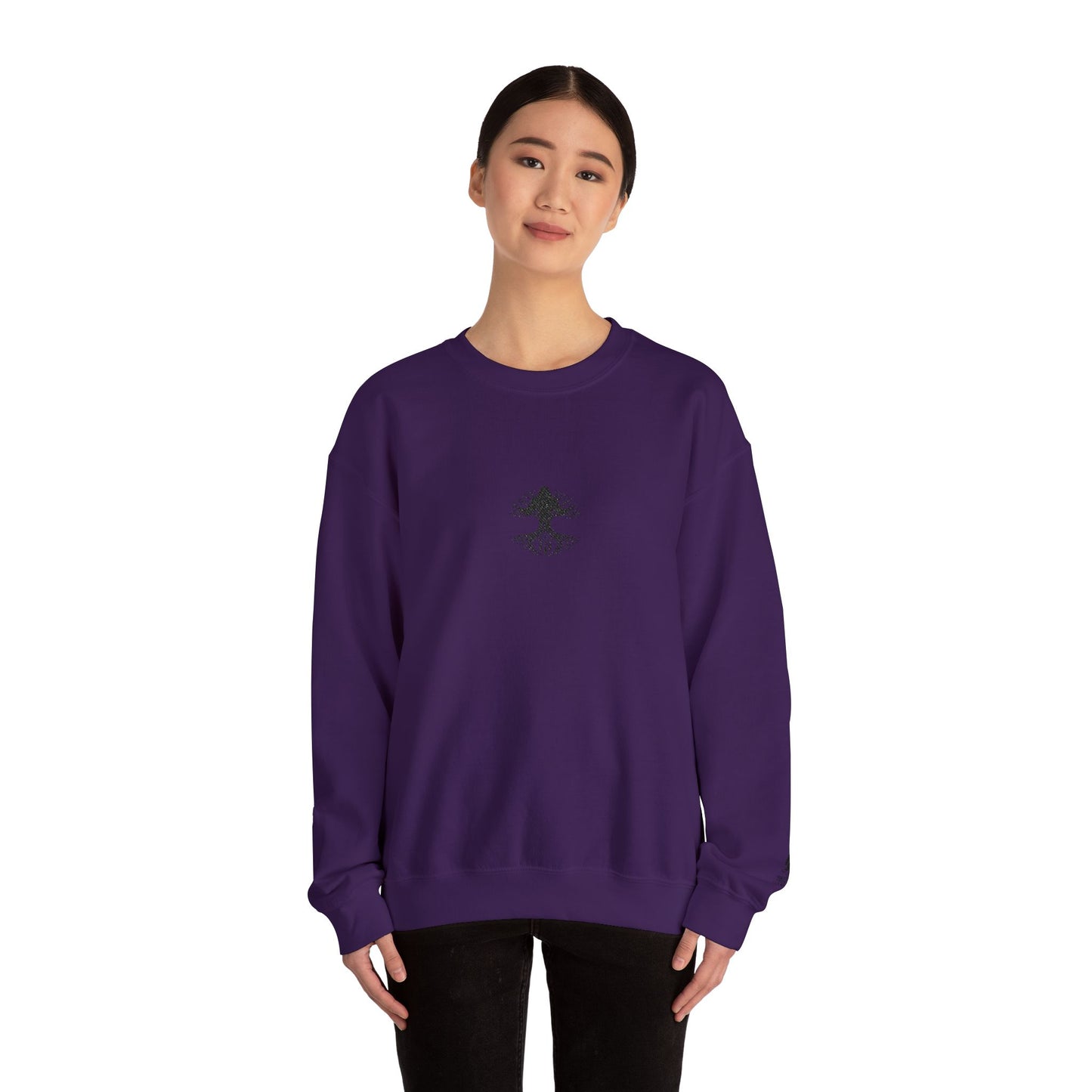 Mystical Tree Crewneck Sweatshirt — Small Center Graphic, Minimalist Nature Design