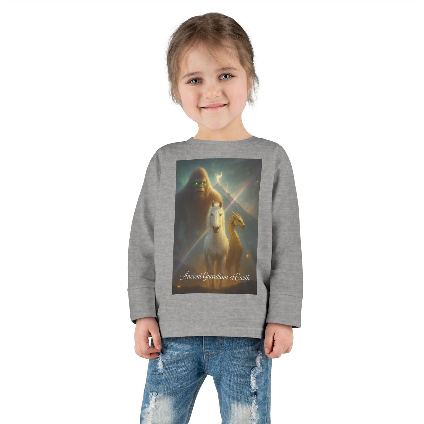 Toddler Long Sleeve Tee — Gentle Cosmic Animals Illustration Tee ("Guardians are from Earth’s deep quiet")