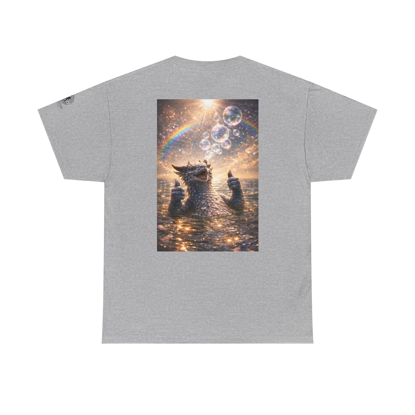 Dragon Blowing Bubbles Dream Tee — Playful Sparkly Dragon T-Shirt with Sparkling Rainbow
