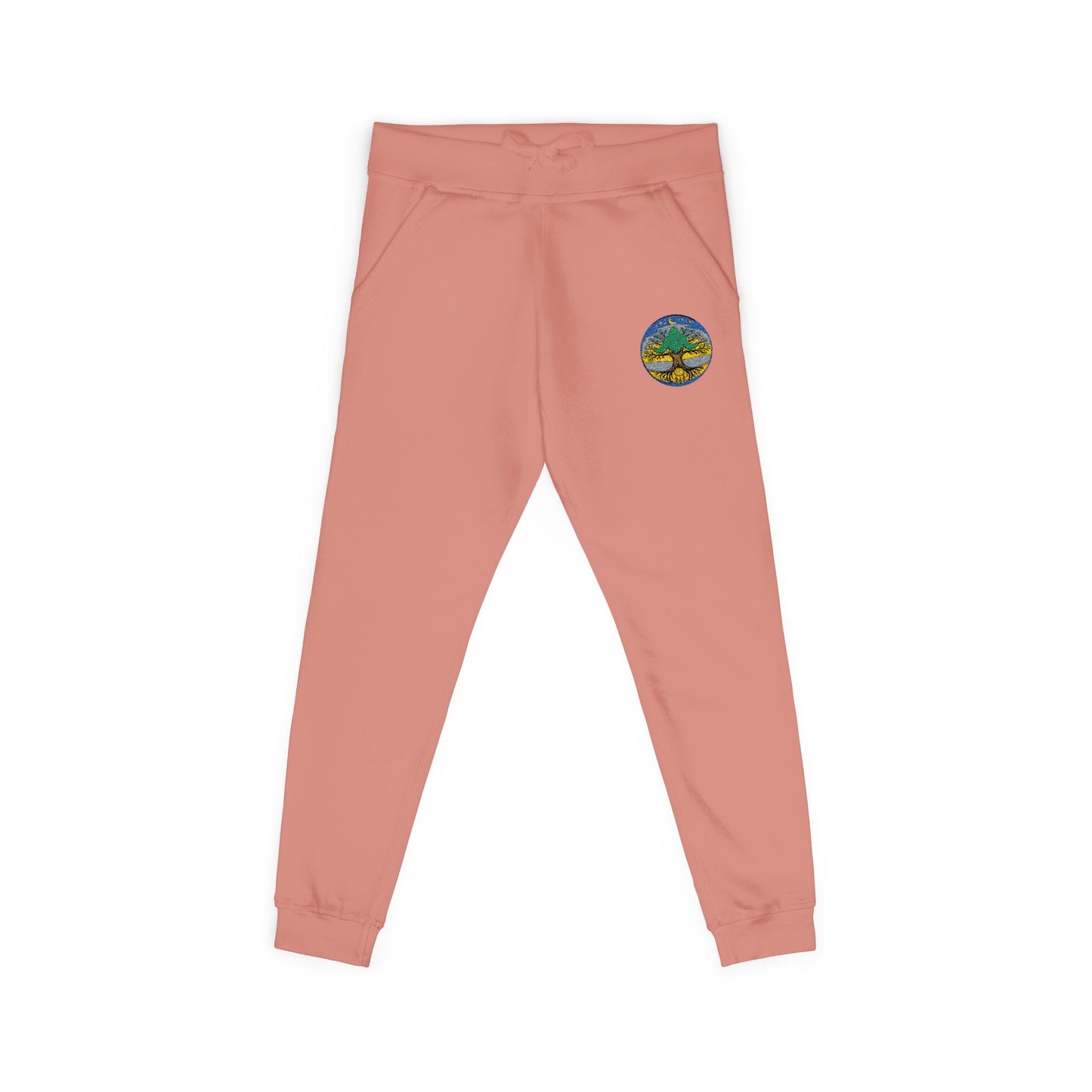 Embroidered Coral Fleece Sweatpants — Kindred Realms-Living Tree Bridge Emblem