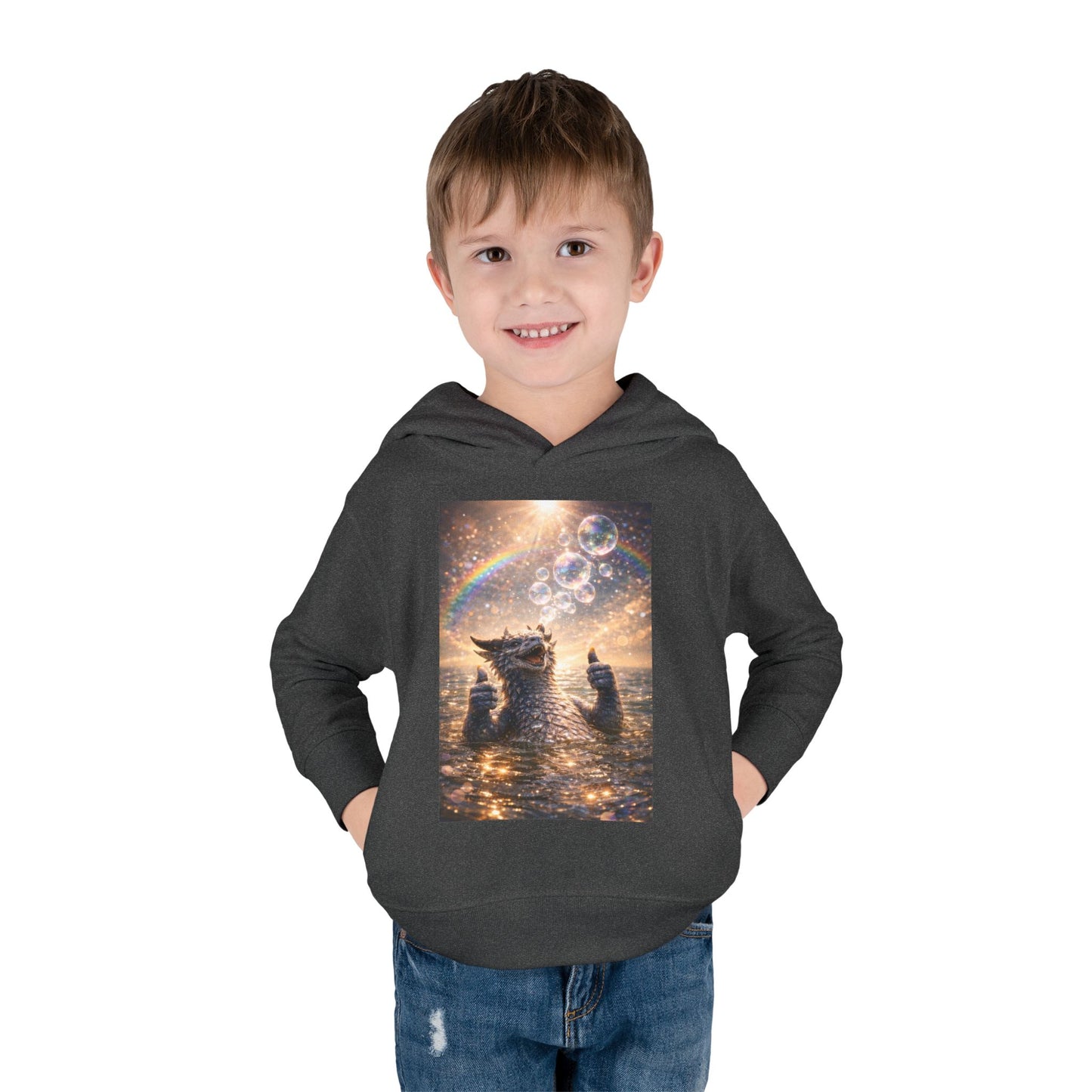 Toddler Hoodie — Sparkling Sea Dragon with Rainbow & Bubbles
