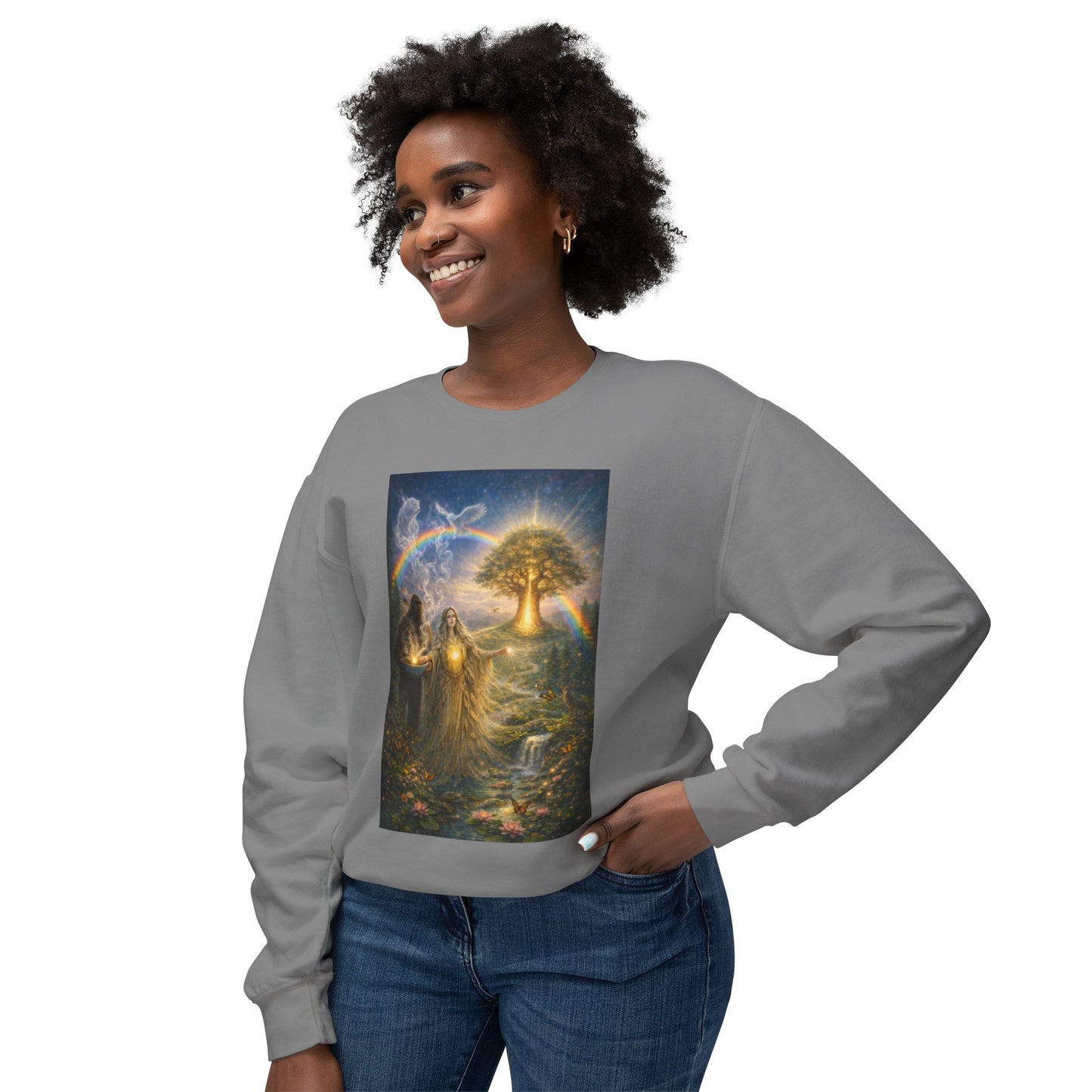 Mother Earth & Sasquatch Guardian Sweatshirt — Heart of the Earth Spiritual Harmony Crewneck