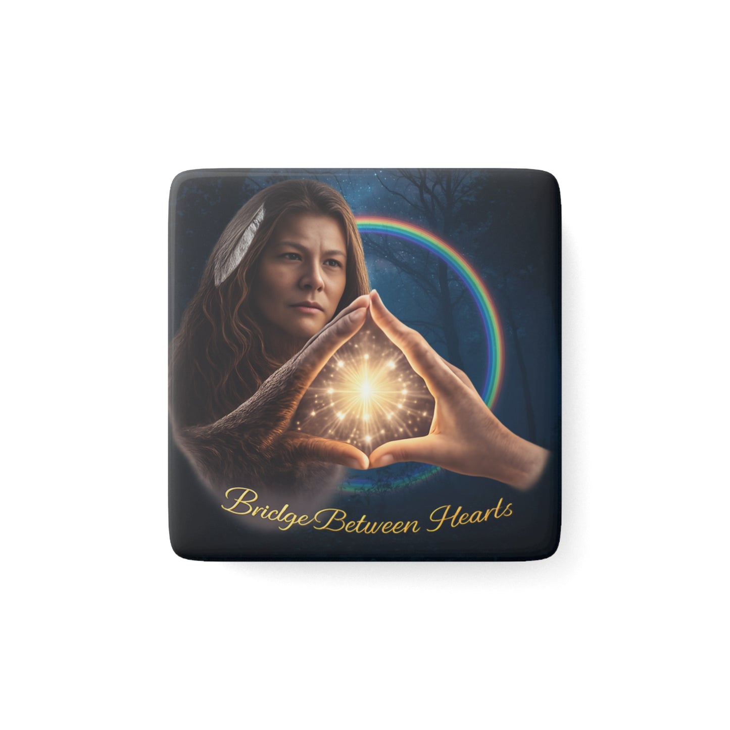 Spiritual Connection Porcelain Magnet — "Bridge Between Hearts"