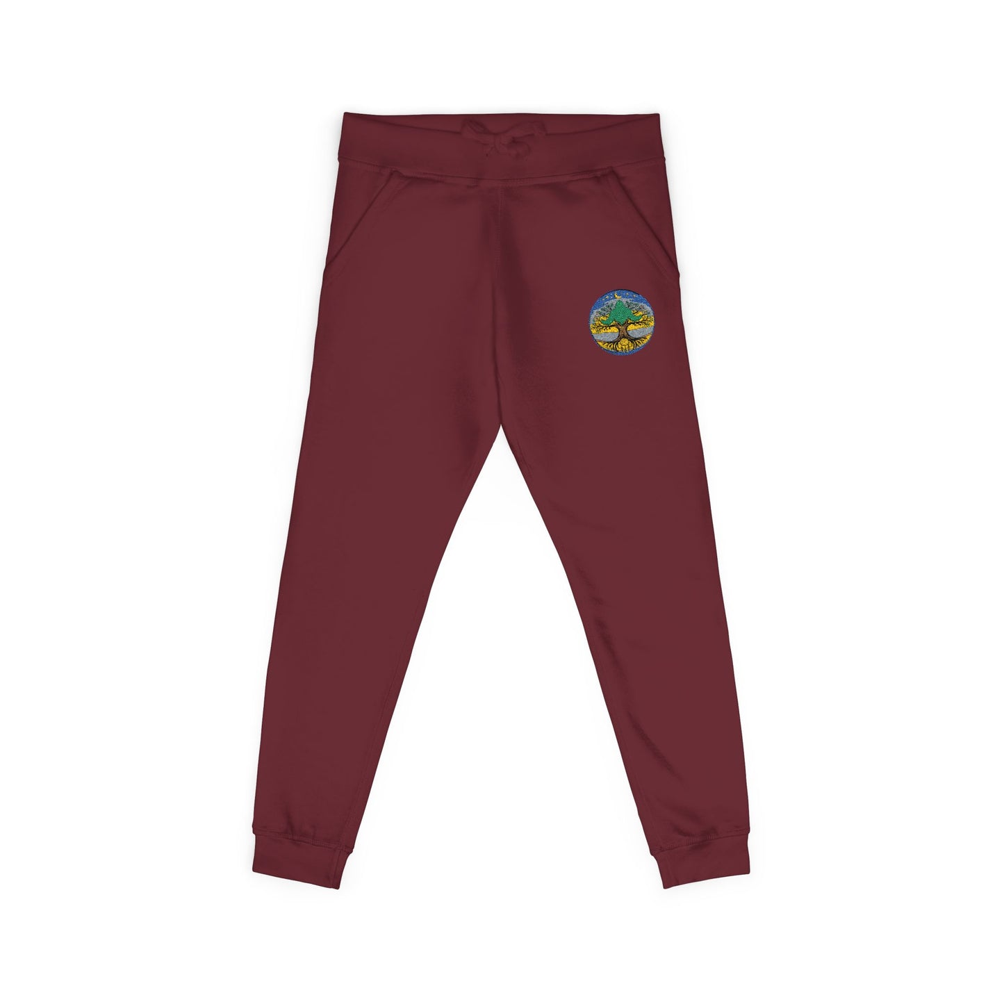 Embroidered Coral Fleece Sweatpants — Kindred Realms-Living Tree Bridge Emblem