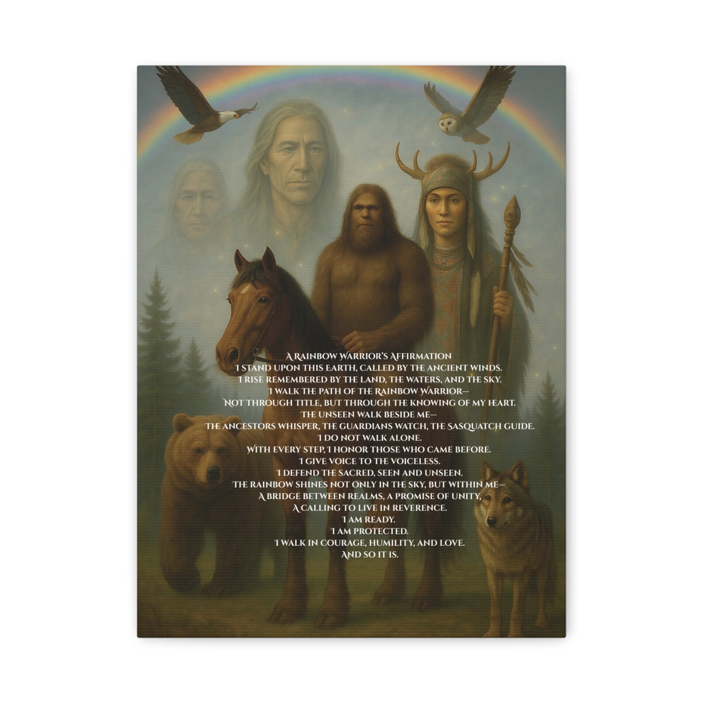 Canvas Wall Art - Guardian Sasquatch on Horse Spirit Animals Matte Canvas