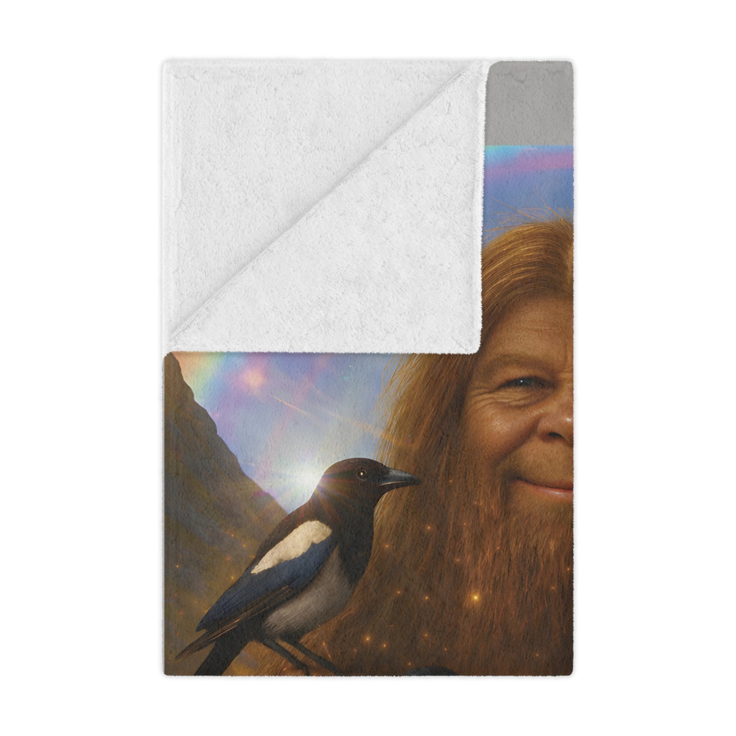 Minky Blanket — Whimsical Forest Guardian Print with Wolves, Fox, Rabbits & Rainbow UFO