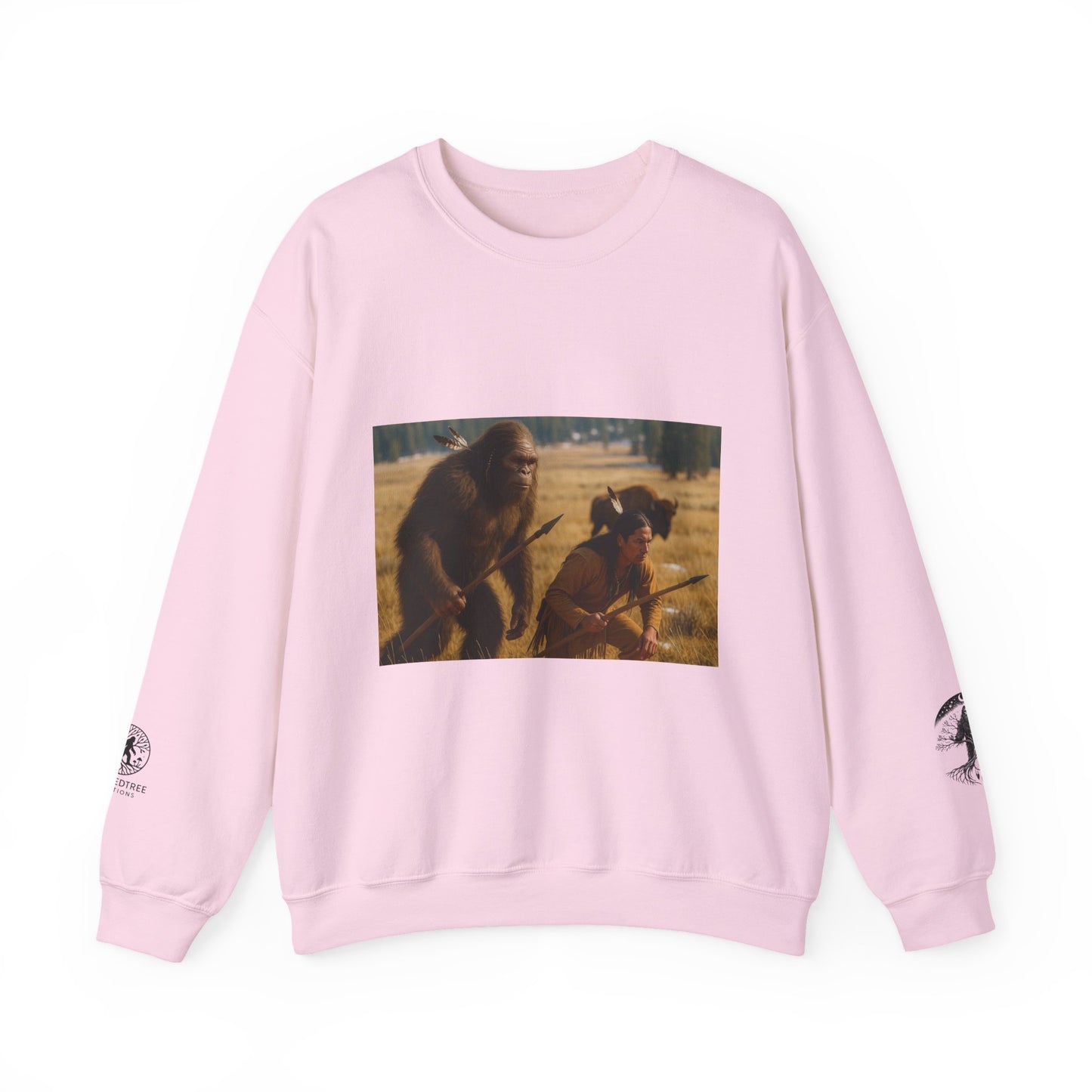 Sasquatch & Native Spear Hunting Bison Sweatshirt