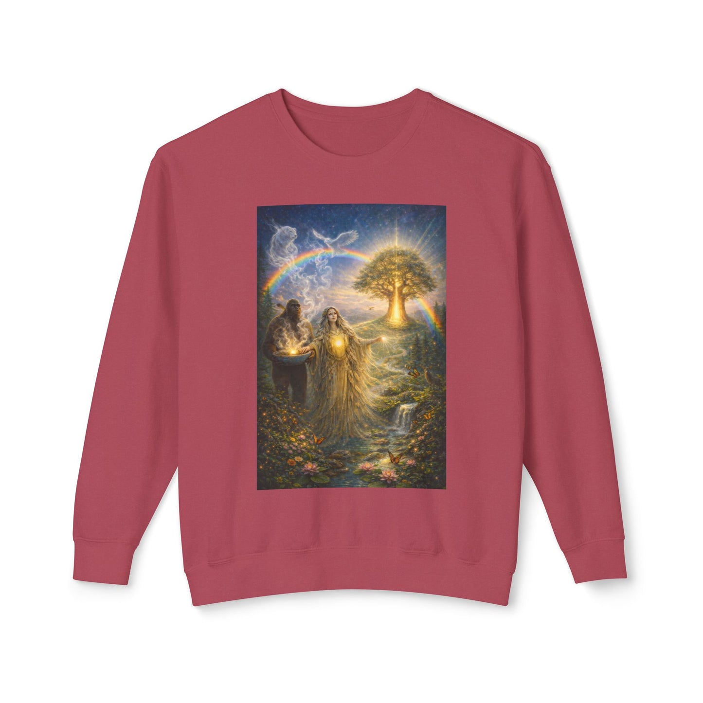 Mother Earth & Sasquatch Guardian Sweatshirt — Heart of the Earth Spiritual Harmony Crewneck
