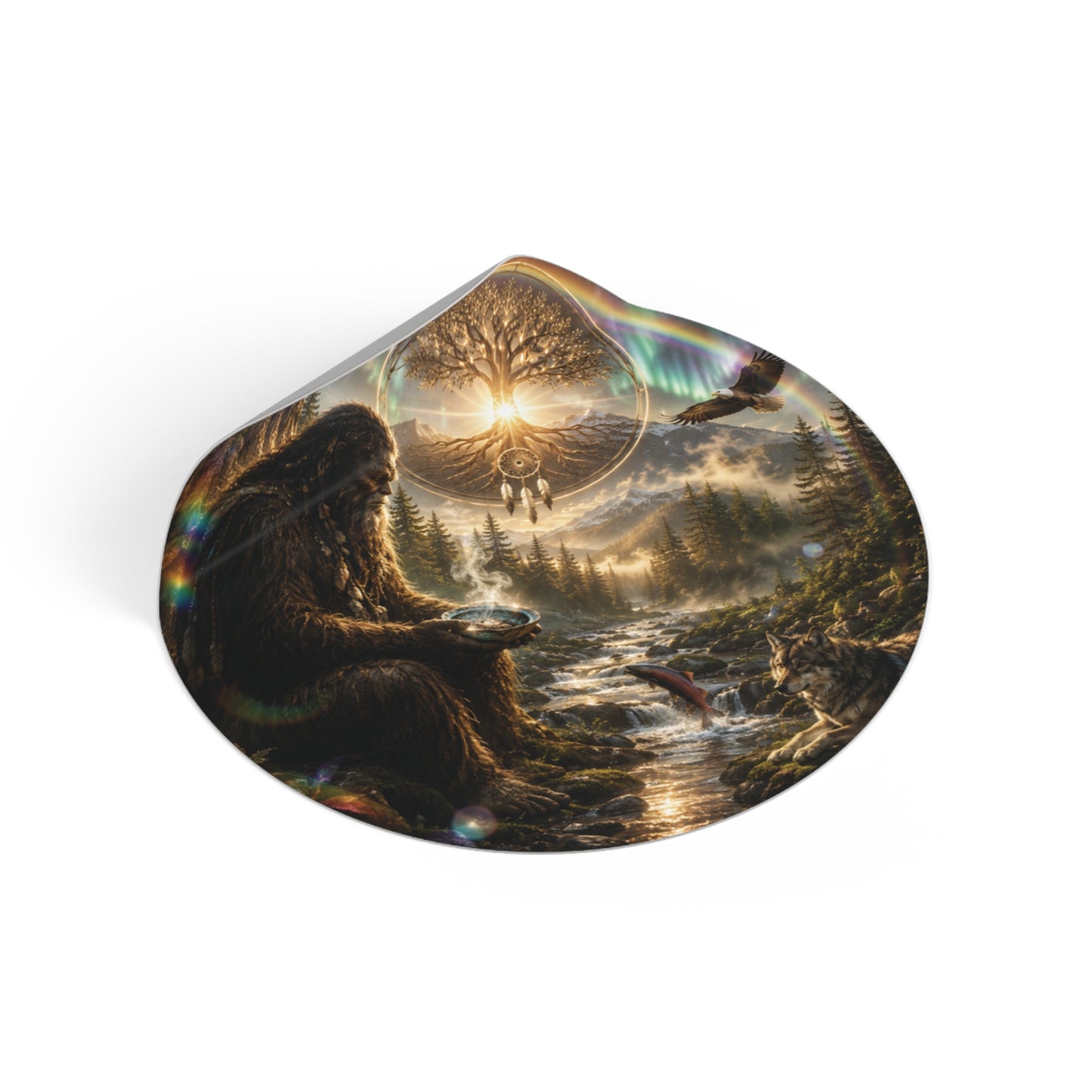 Mystical Sasquatch Nature Sticker —Keeper of Stories – Round Vinyl Sticker