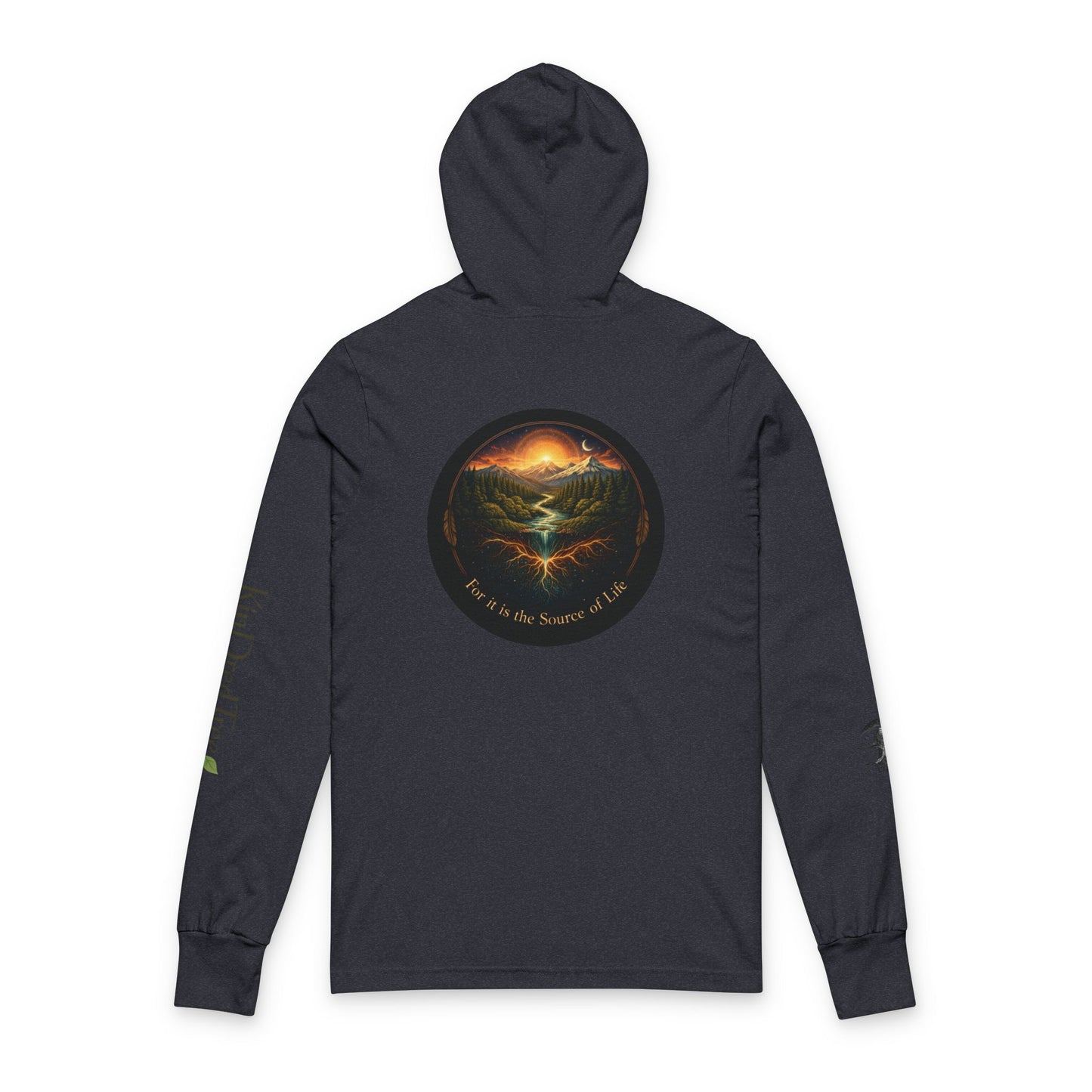 Respect the Land, Sacred Sasquatch Guardian Emblem Hooded Long Sleeve Tee