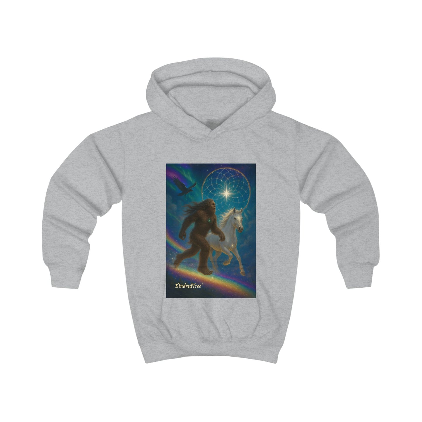 Kids Hoodie — Mystical Sasquatch & Unicorn Rainbow Graphic Hoodie for Children