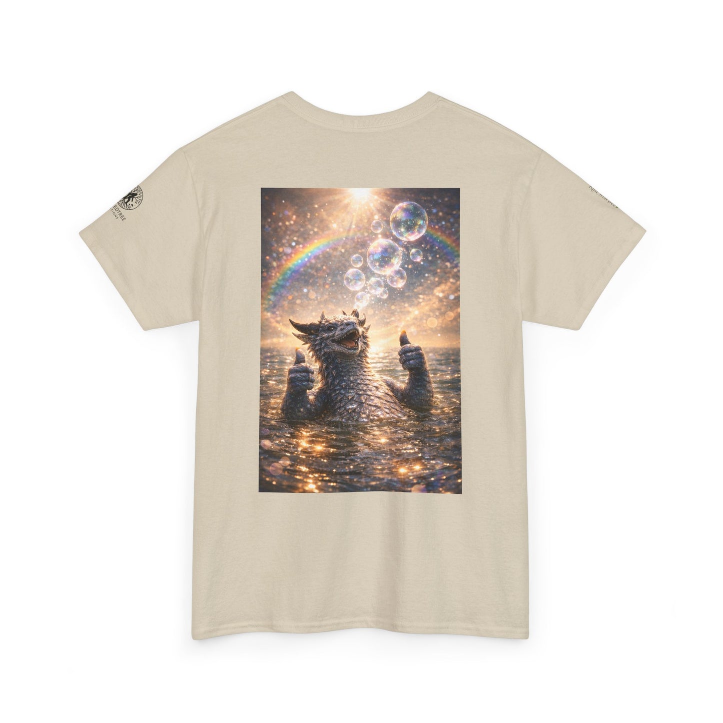 Dragon Blowing Bubbles Dream Tee — Playful Sparkly Dragon T-Shirt with Sparkling Rainbow