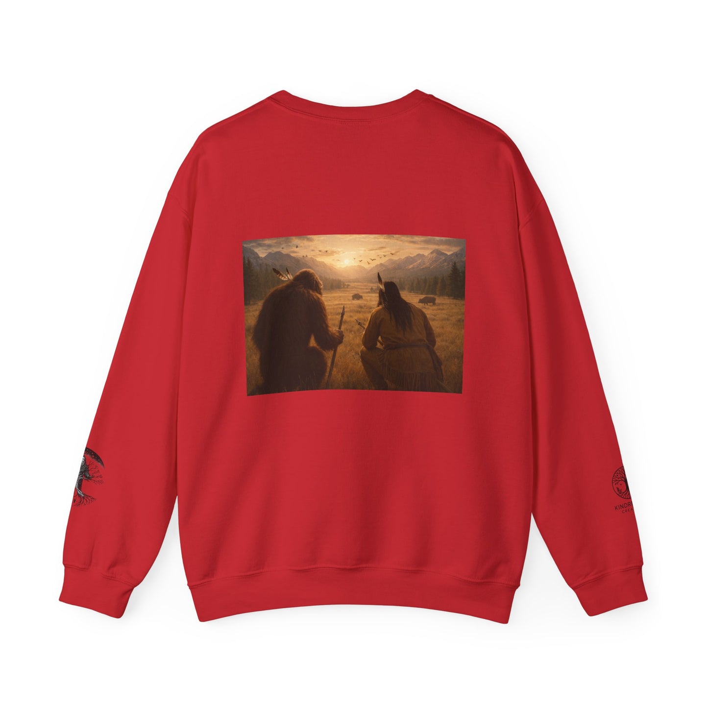 Sasquatch & Native Spear Hunting Bison Sweatshirt