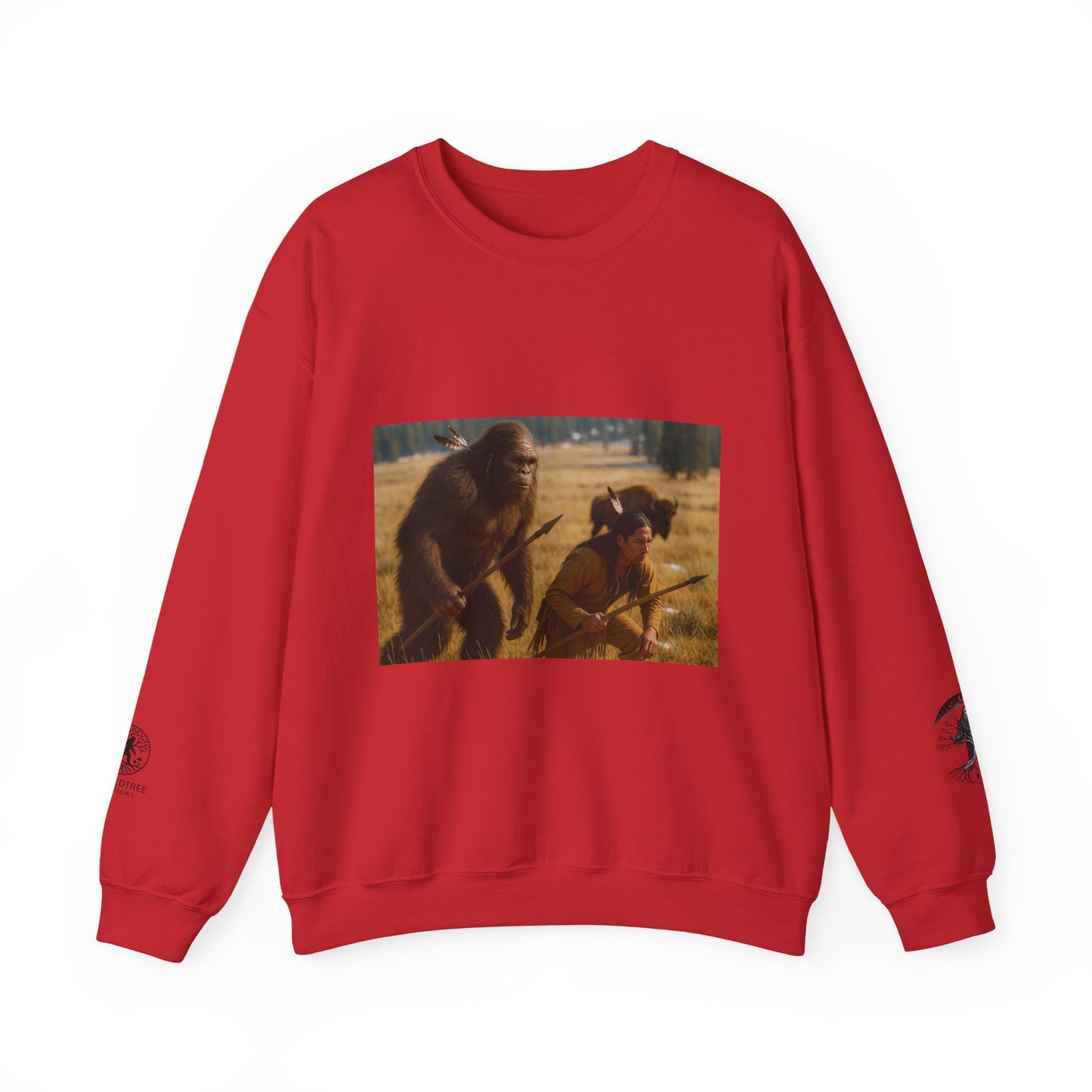 Sasquatch & Native Spear Hunting Bison Sweatshirt