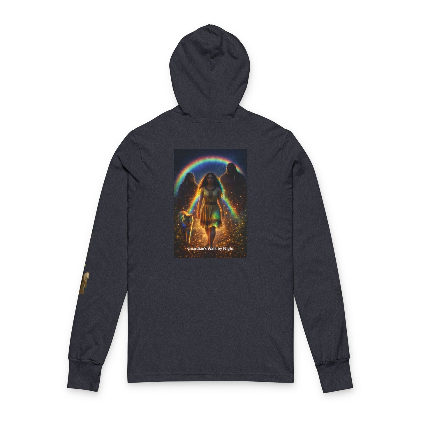 Sasquatch Guardian Hooded Long Sleeve Tee — "Guardian Walks By My Side" Spiritual Graphic Shirt