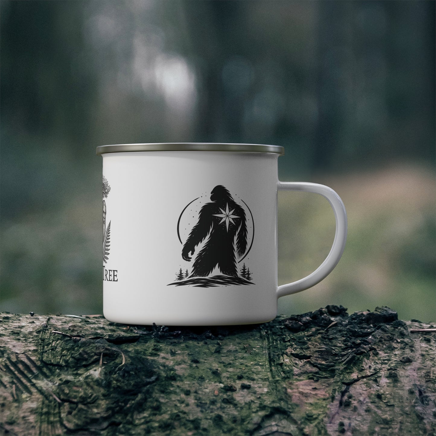 Enamel Mug — 'Bridge Between Hearts' Sasquatch Camping Coffee Cup