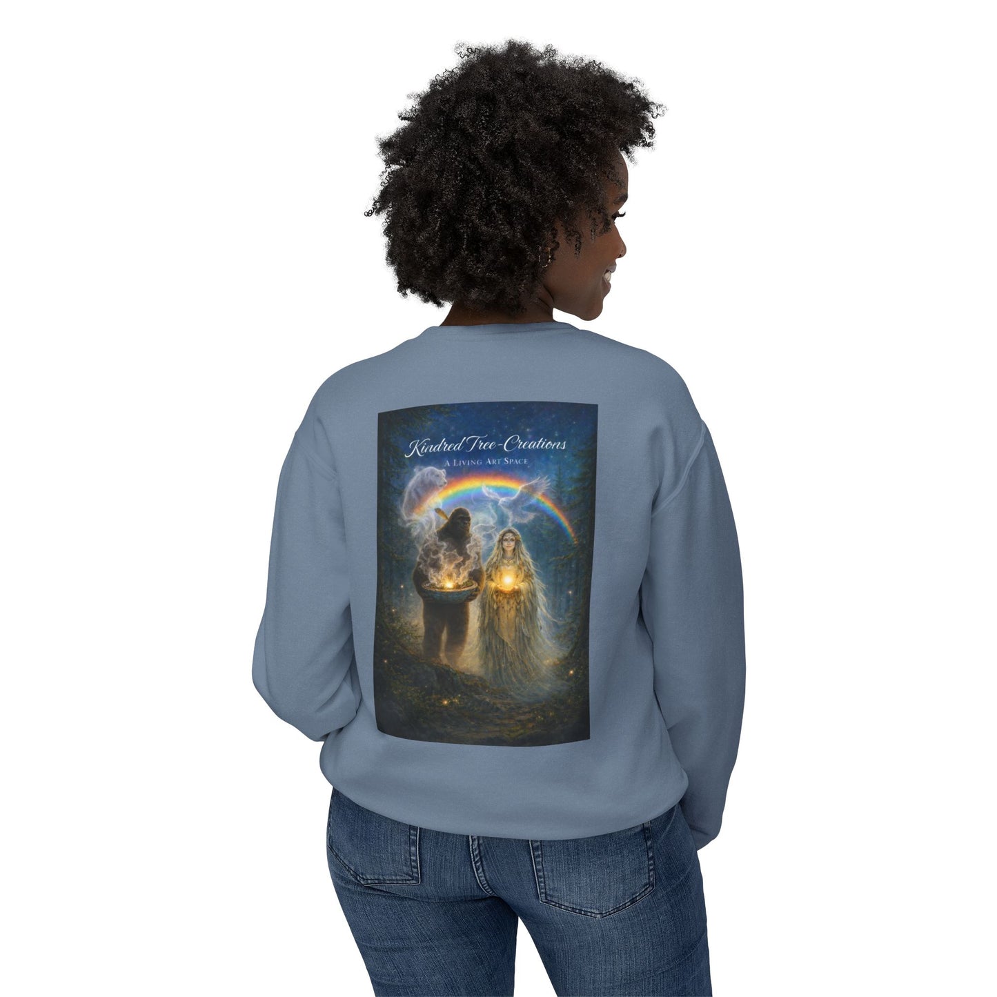 Mother Earth & Sasquatch Guardian Sweatshirt — Heart of the Earth Spiritual Harmony Crewneck