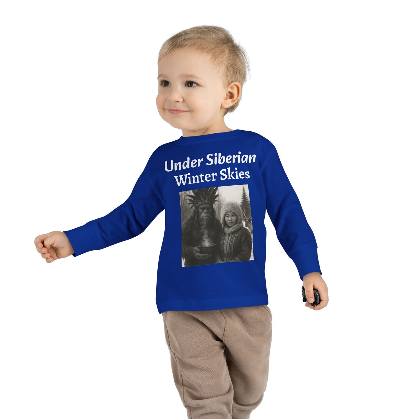 Toddler Long Sleeve Tee - Sasquatch Shaman and Native Siberian Women in Snow Design