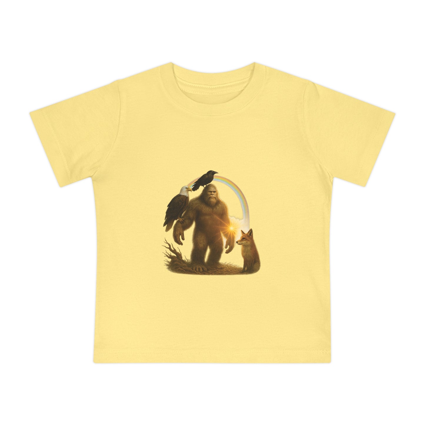 Bigfoot & Friends Baby T-Shirt — Cute Sasquatch, Horse & Raven Infant Tee