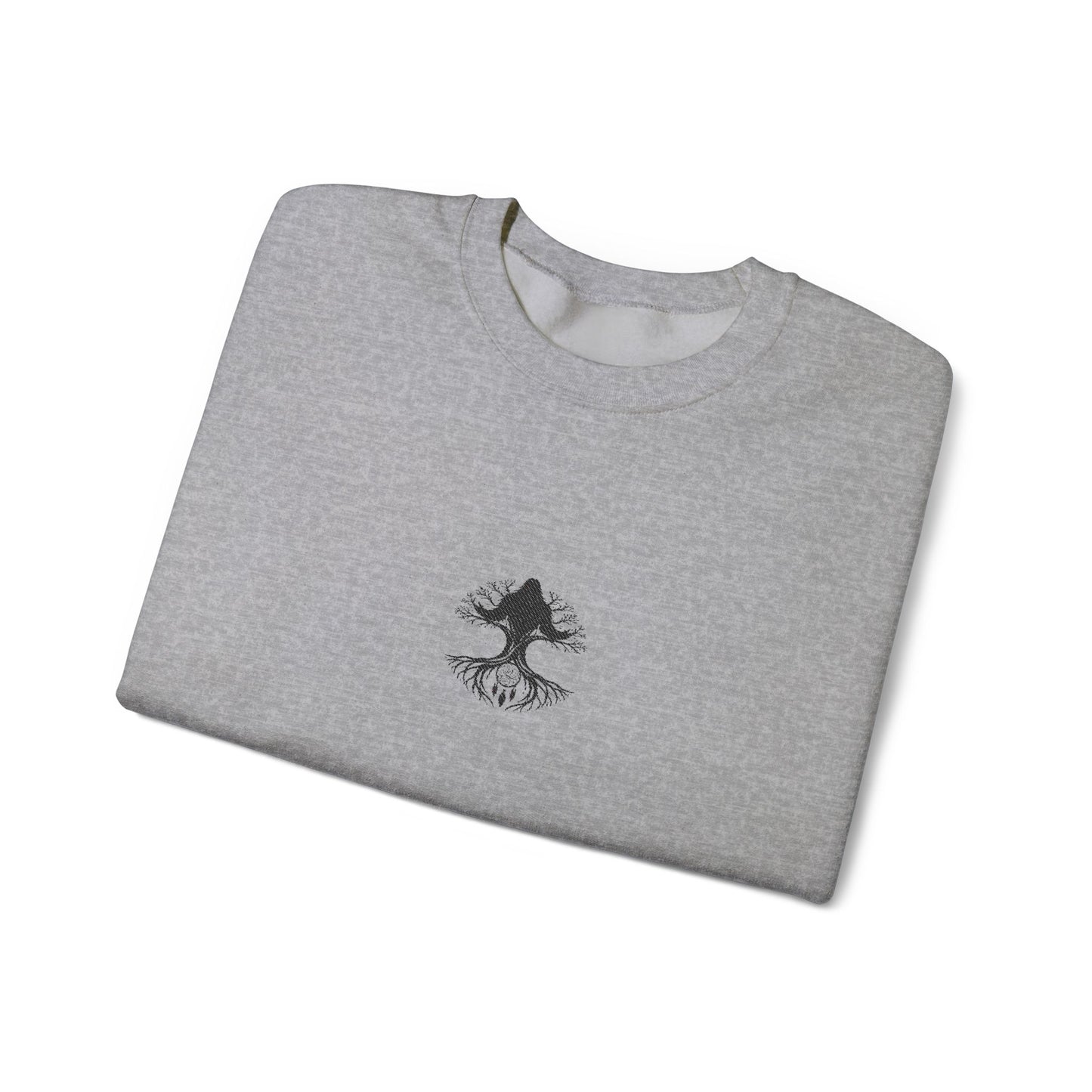 Mystical Tree Crewneck Sweatshirt — Small Center Graphic, Minimalist Nature Design