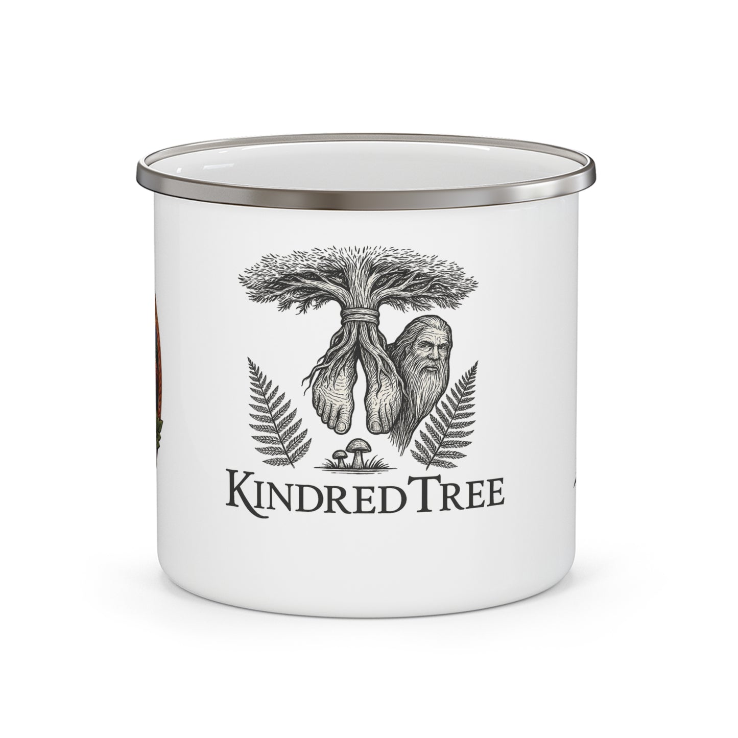 Enamel Mug — 'Bridge Between Hearts' Sasquatch Camping Coffee Cup