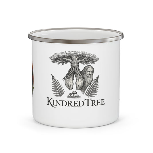 Enamel Mug — 'Bridge Between Hearts' Sasquatch Camping Coffee Cup