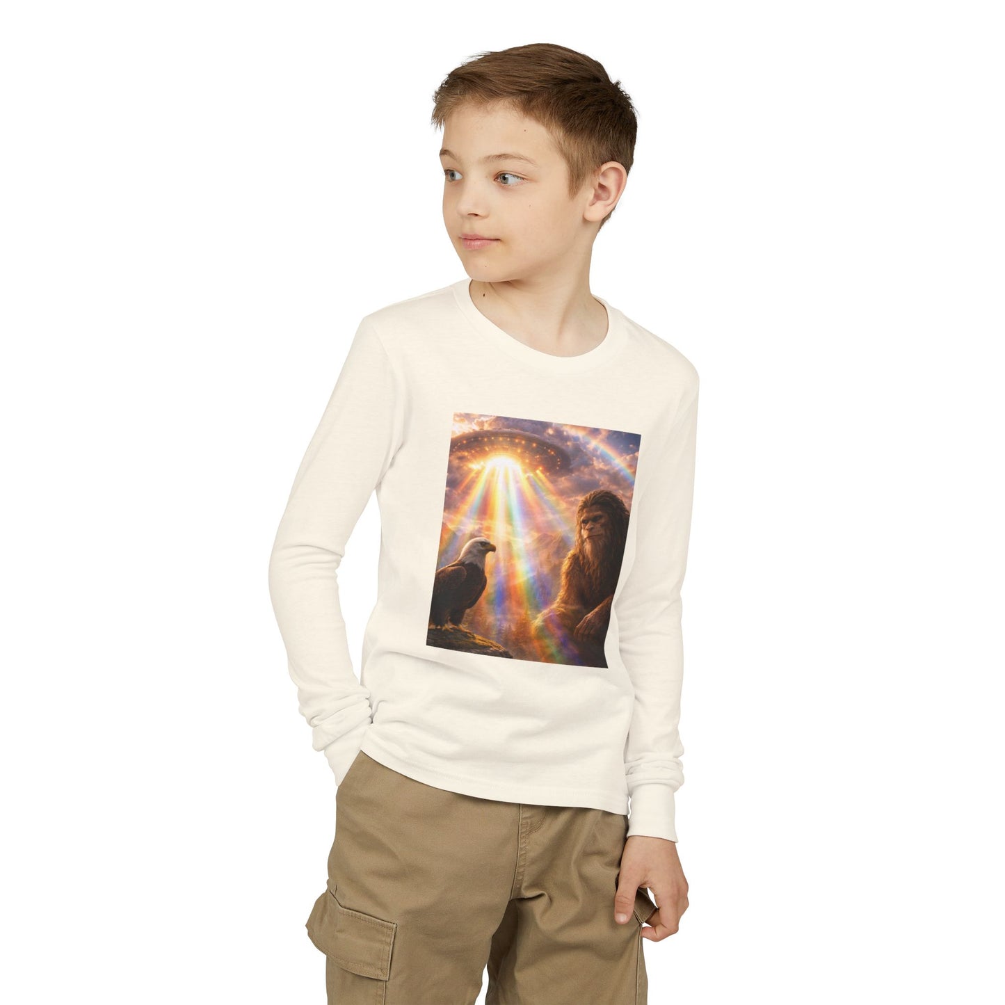 Youth Long Sleeve Tee — Elder Sasquatch and Eagle Galaxy Design