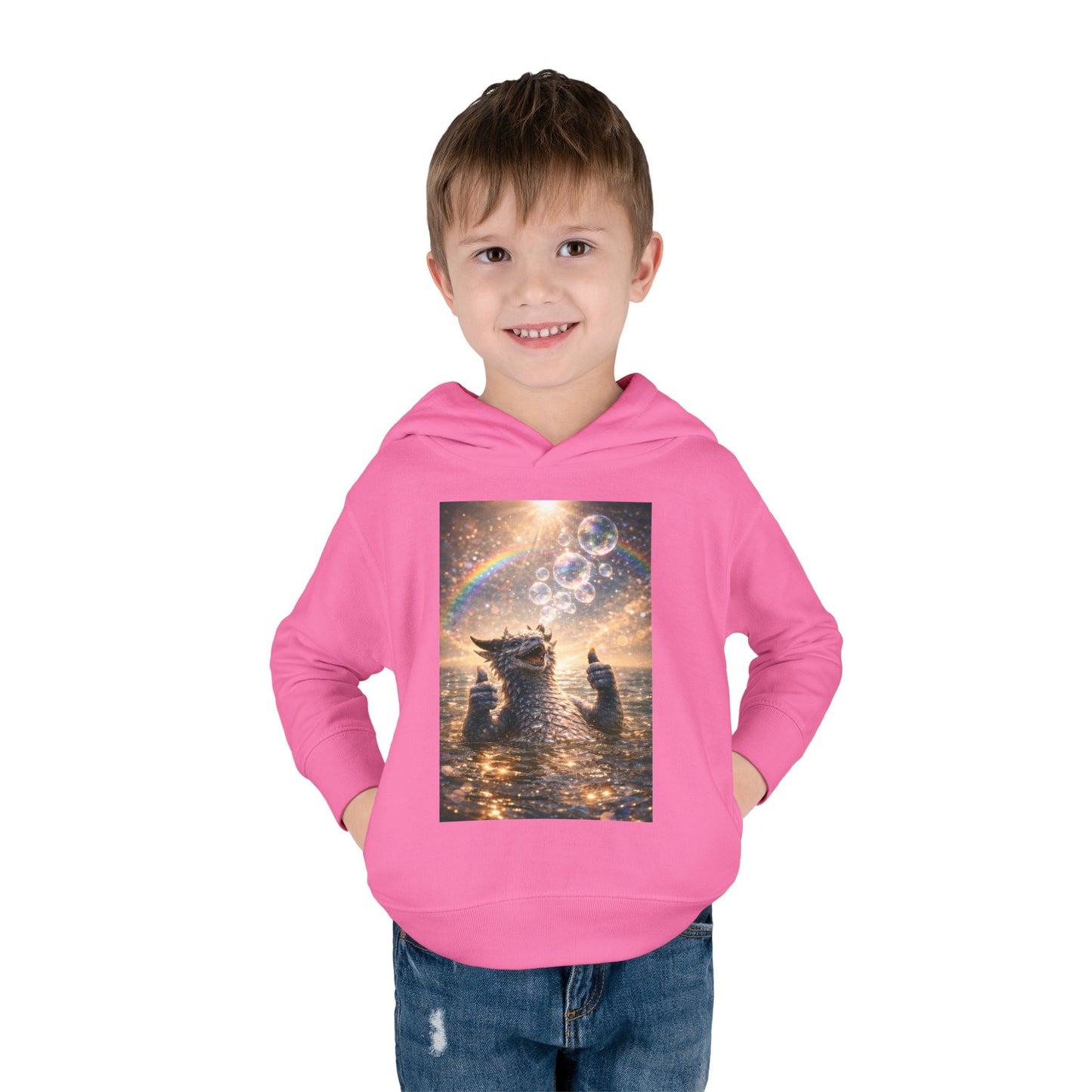 Toddler Hoodie — Sparkling Sea Dragon with Rainbow & Bubbles