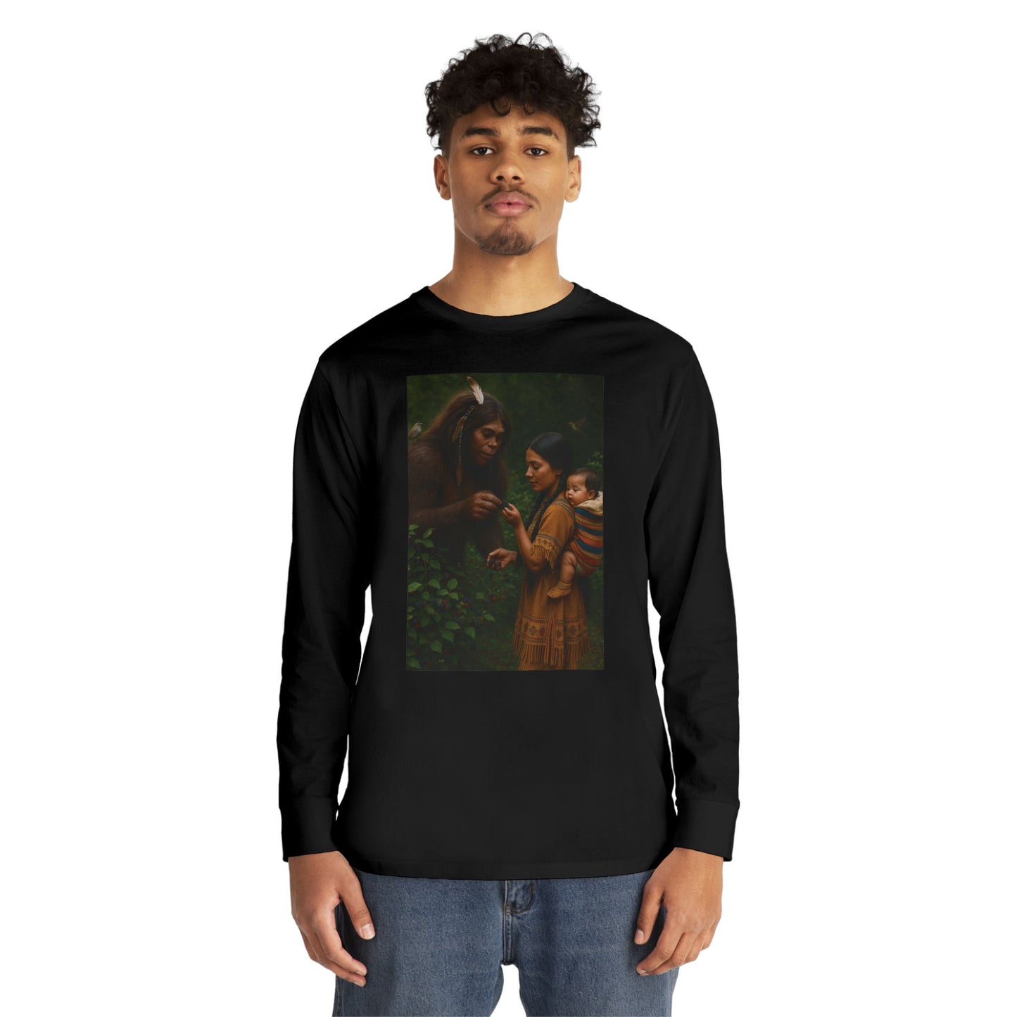 Long Sleeve Tee - Female Sasquatch and Native Women picking Blackberries